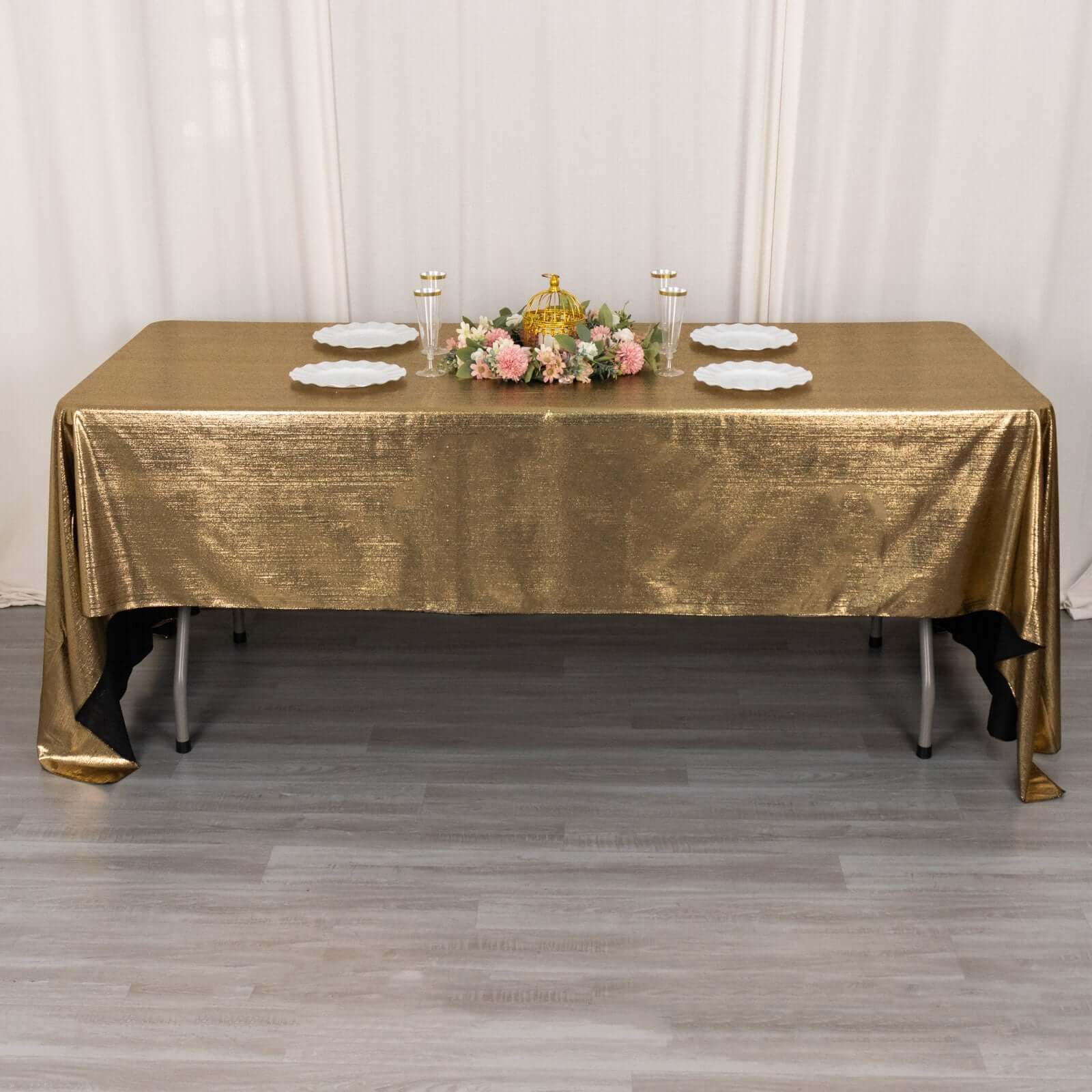 Sequin Dots Polyester Rectangle Tablecloth 60"x126" Antique Gold Shimmer - Wrinkle Free & Sparkling Table Cover - Image 4