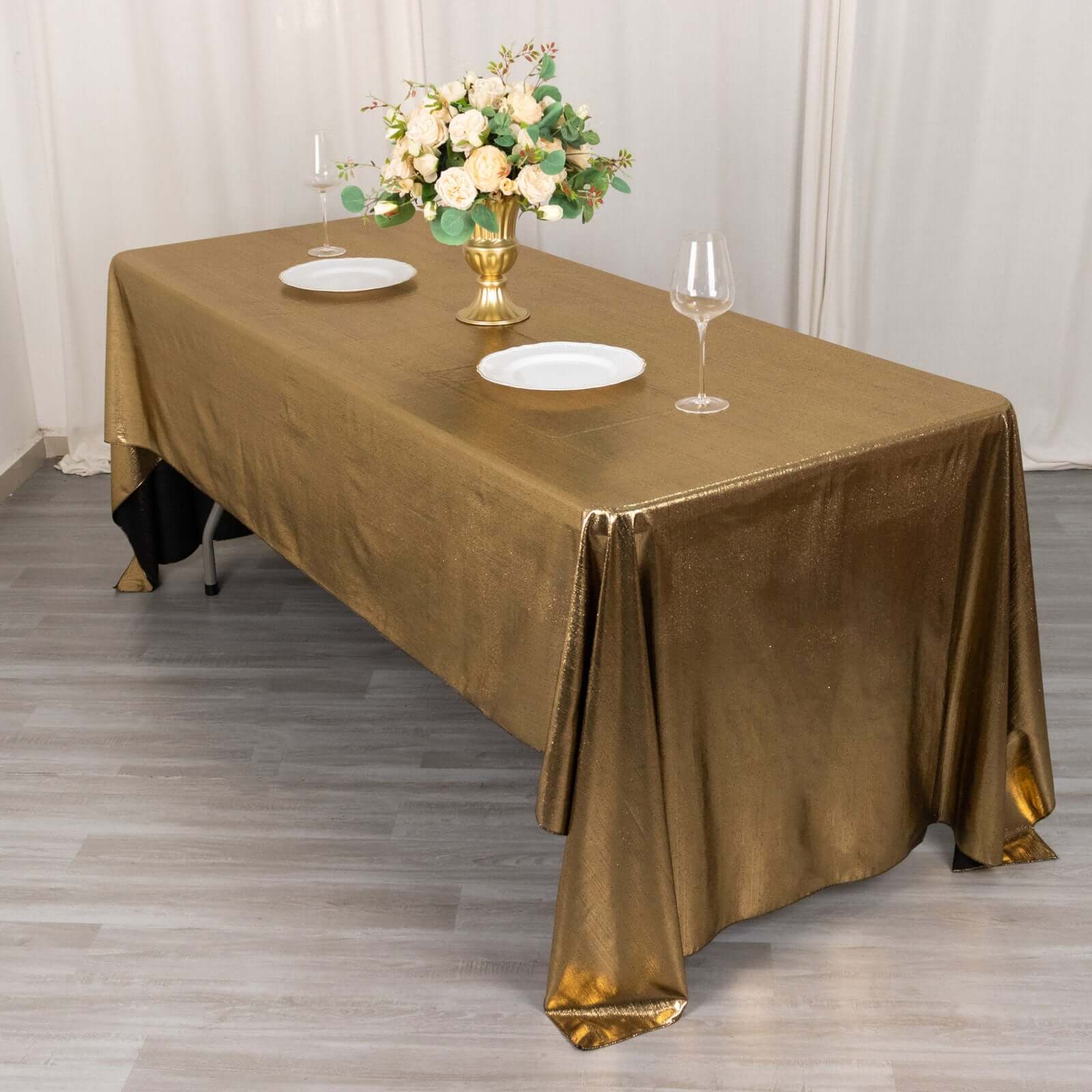 Sequin Dots Polyester Rectangle Tablecloth 60"x126" Antique Gold Shimmer - Wrinkle Free & Sparkling Table Cover - Image 5