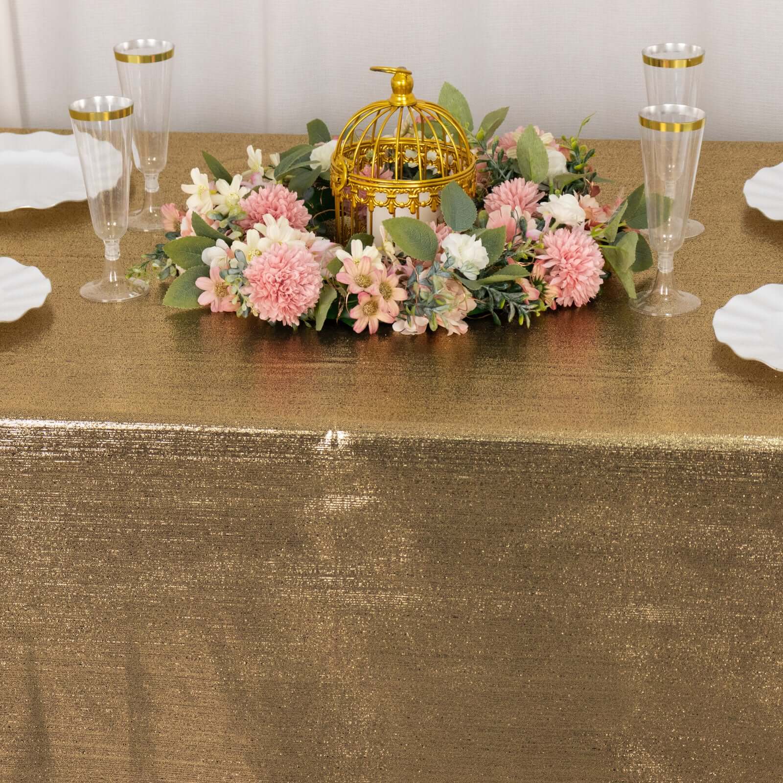 Sequin Dots Polyester Rectangle Tablecloth 60"x126" Antique Gold Shimmer - Wrinkle Free & Sparkling Table Cover - Image 8