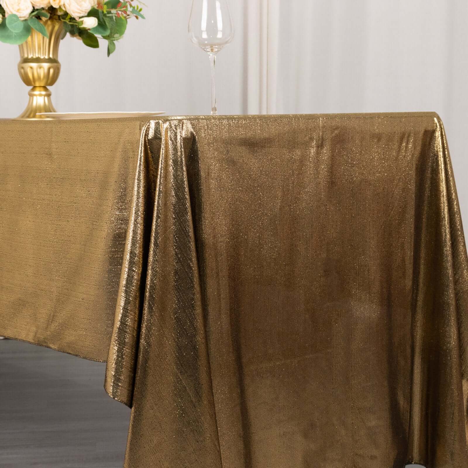 Sequin Dots Polyester Rectangle Tablecloth 60"x126" Antique Gold Shimmer - Wrinkle Free & Sparkling Table Cover - Image 9