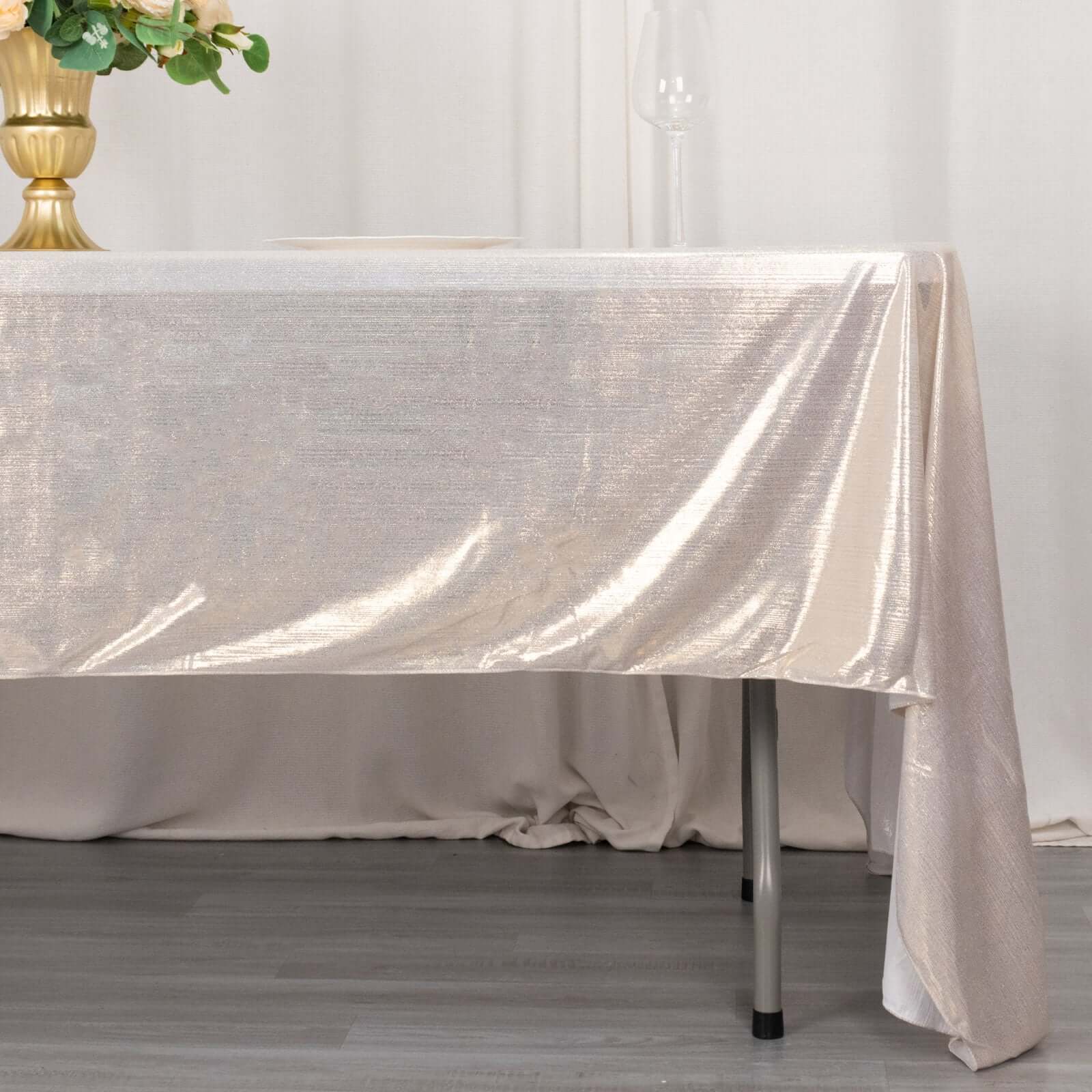 Sequin Dots Polyester Rectangle Tablecloth 60"x126" Beige Shimmer - Wrinkle Free & Sparkling Table Cover - Image 2
