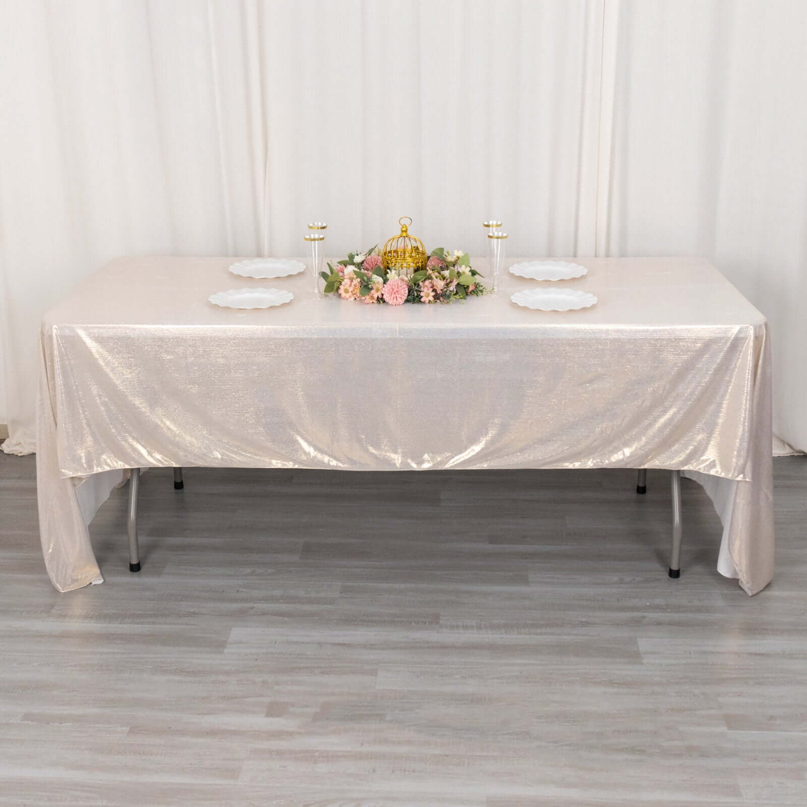 Sequin Dots Polyester Rectangle Tablecloth 60"x126" Beige Shimmer - Wrinkle Free & Sparkling Table Cover - Image 4