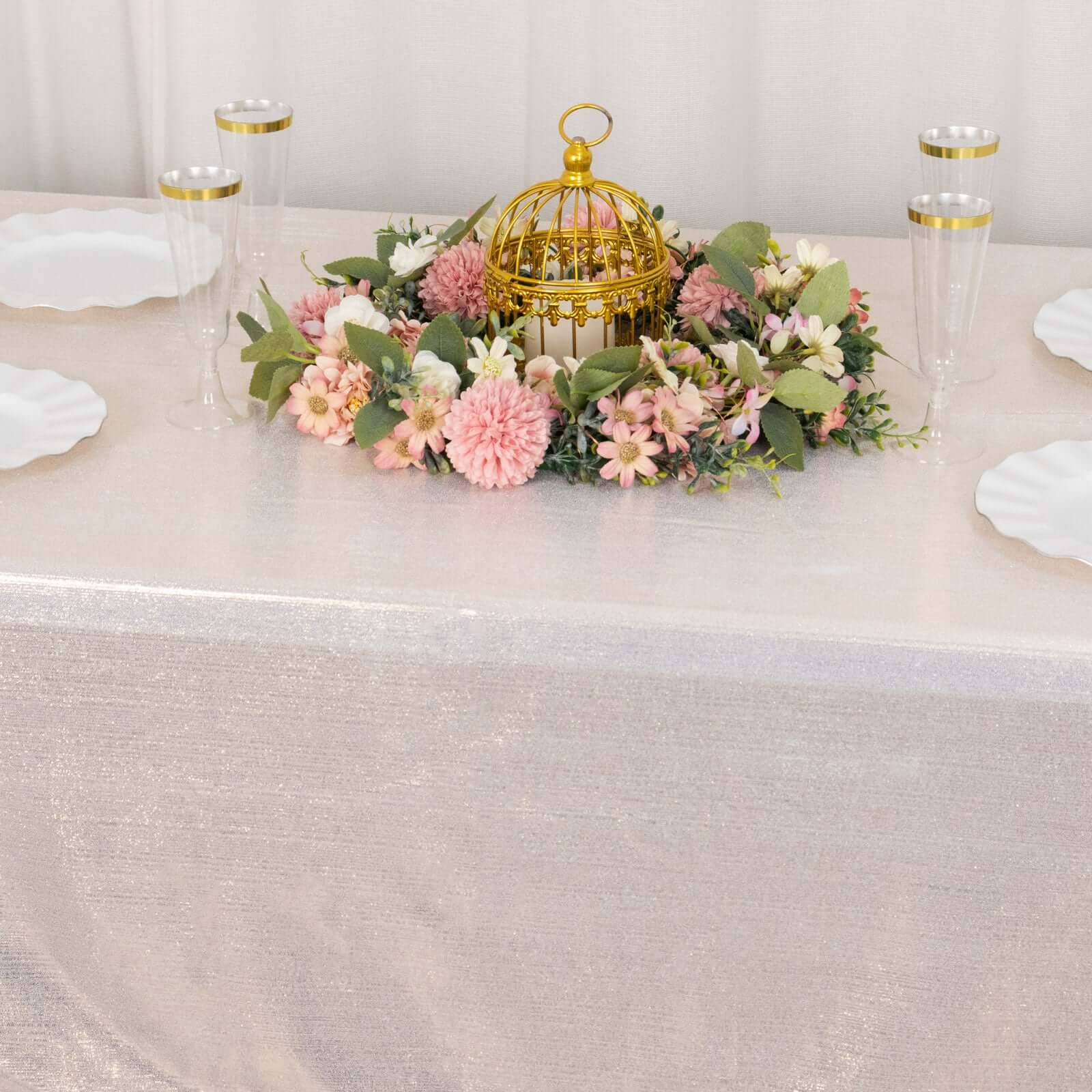 Sequin Dots Polyester Rectangle Tablecloth 60"x126" Beige Shimmer - Wrinkle Free & Sparkling Table Cover - Image 8