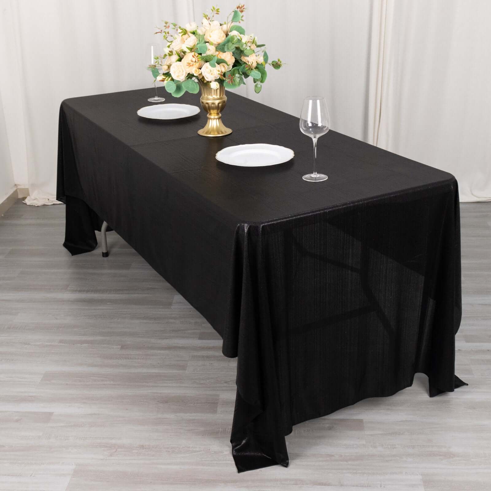 Sequin Dots Polyester Rectangle Tablecloth 60"x126" Black Shimmer - Wrinkle Free & Sparkling Table Cover - Image 4