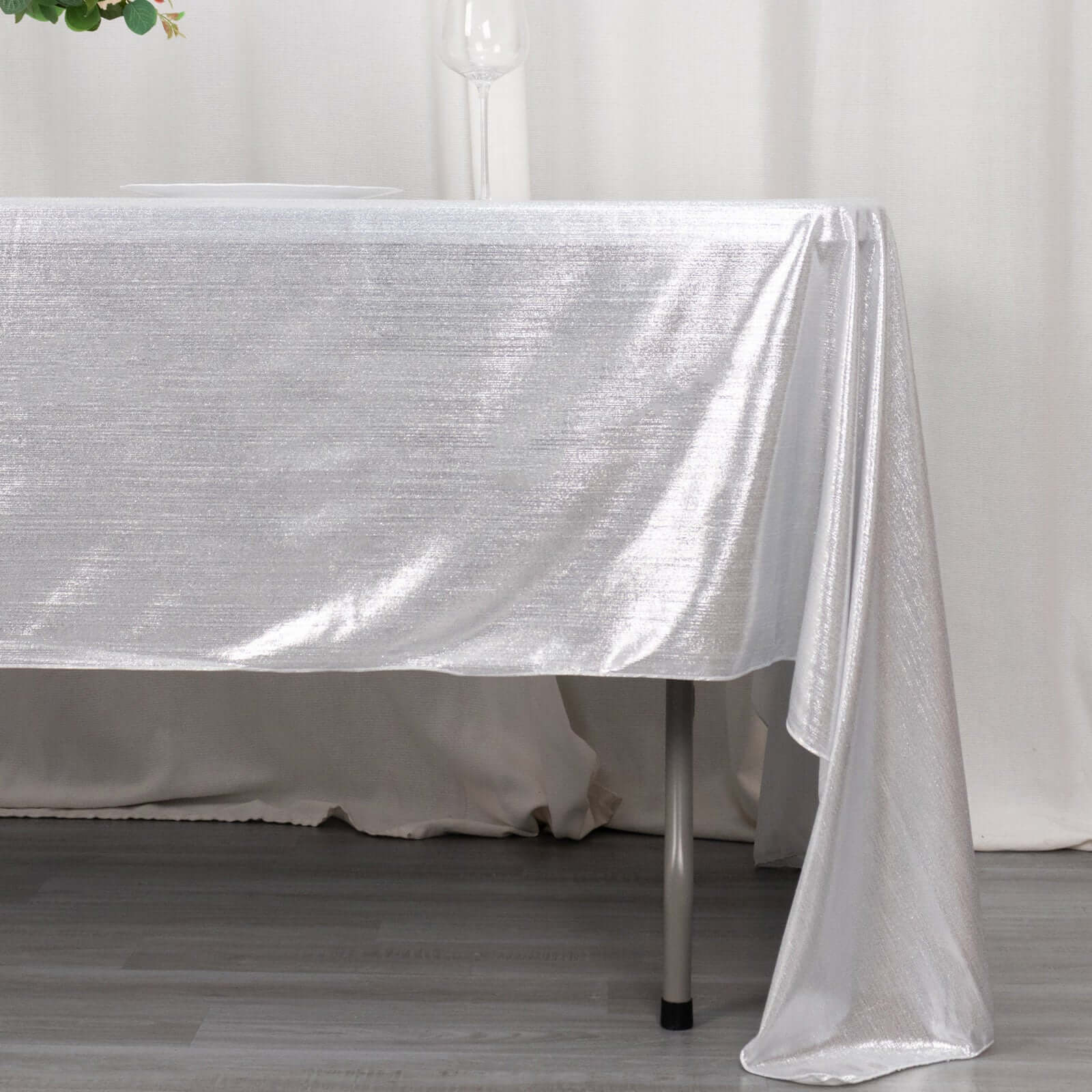Sequin Dots Polyester Rectangle Tablecloth 60"x126" Silver Shimmer - Wrinkle Free & Sparkling Table Cover - Image 2