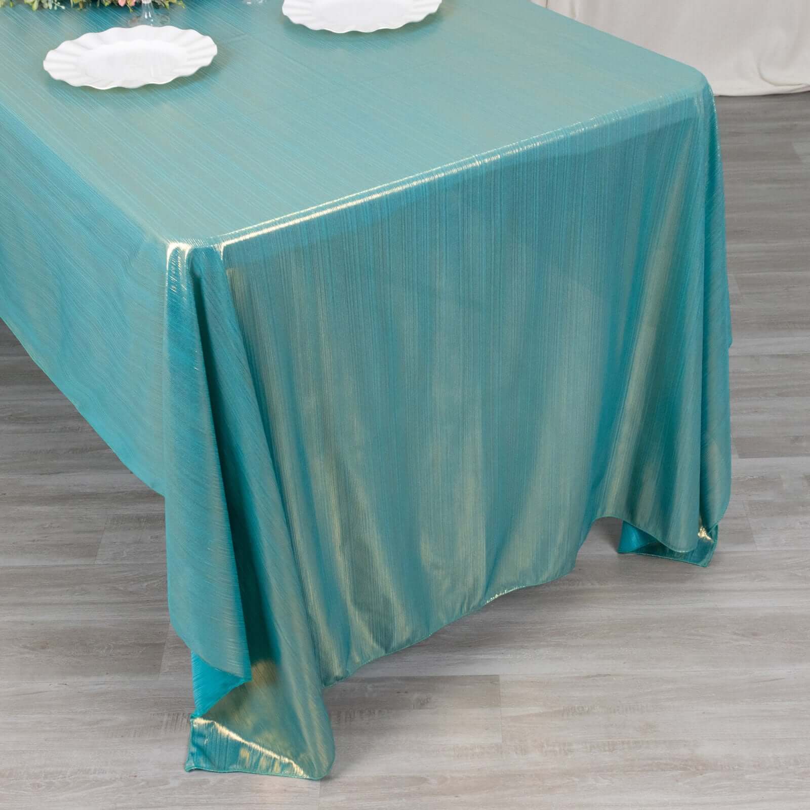 Sequin Dots Polyester Rectangle Tablecloth 60"x126" Turquoise Shimmer - Wrinkle Free & Sparkling Table Cover - Image 10