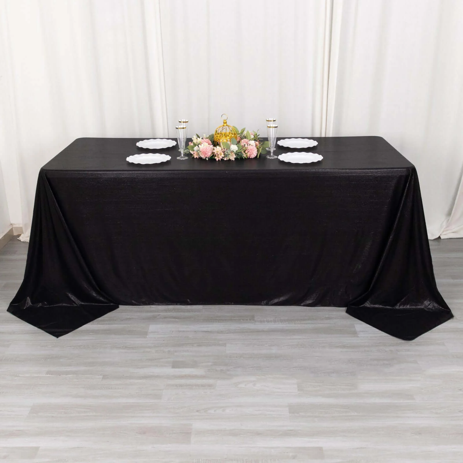 Sequin Dots Polyester Rectangle Tablecloth 90"x132" Black Shimmer - Seamless, Wrinkle Free & Glittering Table Cover - Image 4