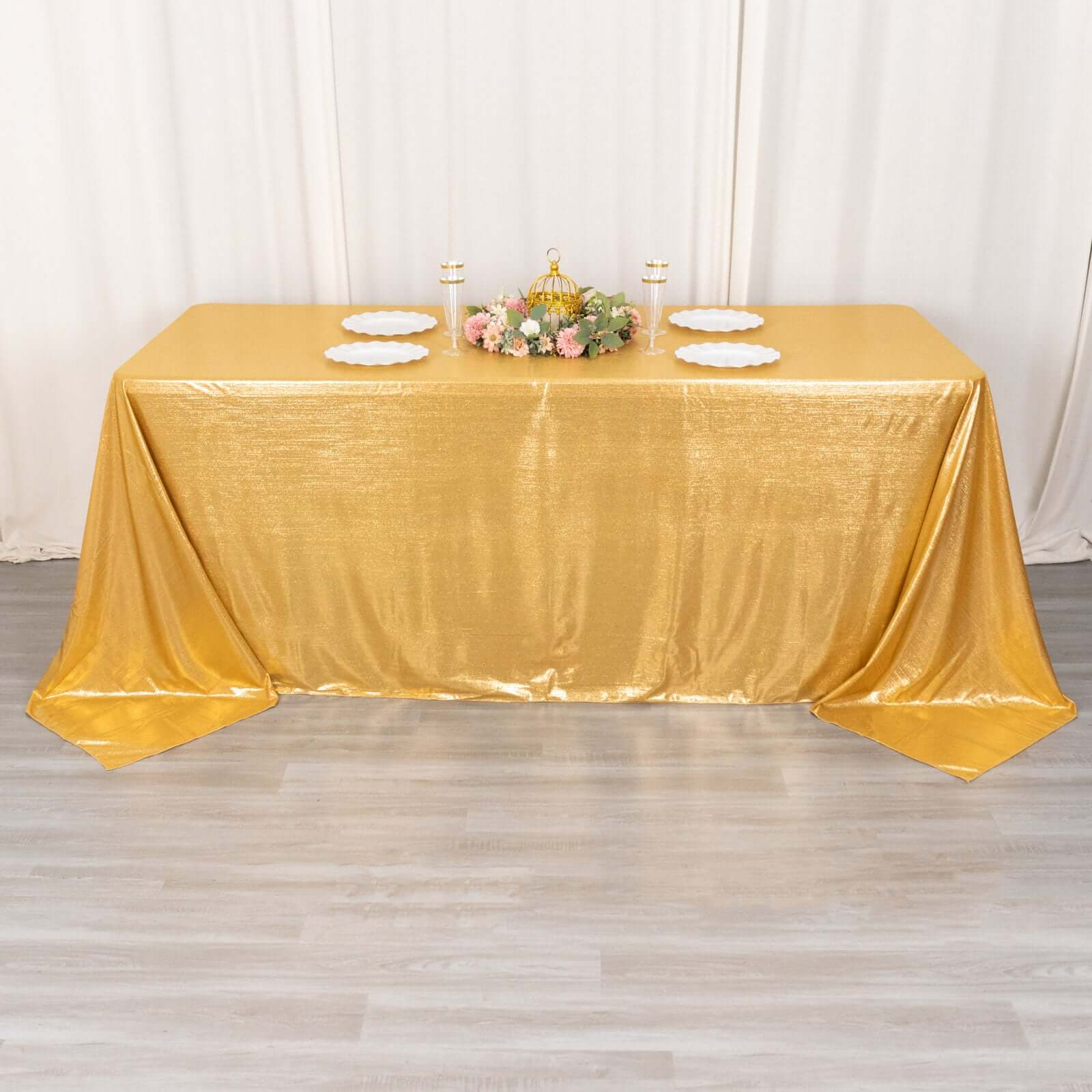 Sequin Dots Polyester Rectangle Tablecloth 90"x132" Gold Shimmer - Seamless, Wrinkle Free & Glittering Table Cover for Upscale Events - Image 4
