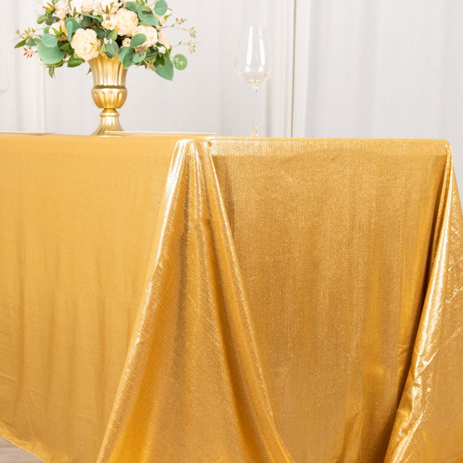 Sequin Dots Polyester Rectangle Tablecloth 90"x132" Gold Shimmer - Seamless, Wrinkle Free & Glittering Table Cover for Upscale Events - Image 7