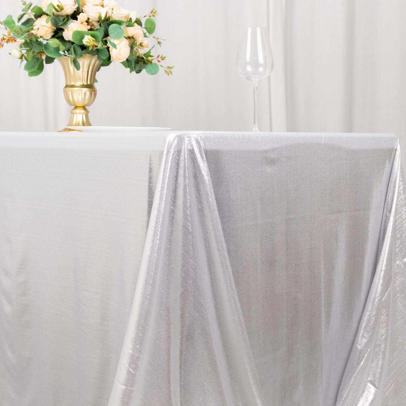 Sequin Dots Polyester Rectangle Tablecloth 90"x132" Silver Shimmer - Seamless, Wrinkle Free & Glittering Table Cover - Image 6