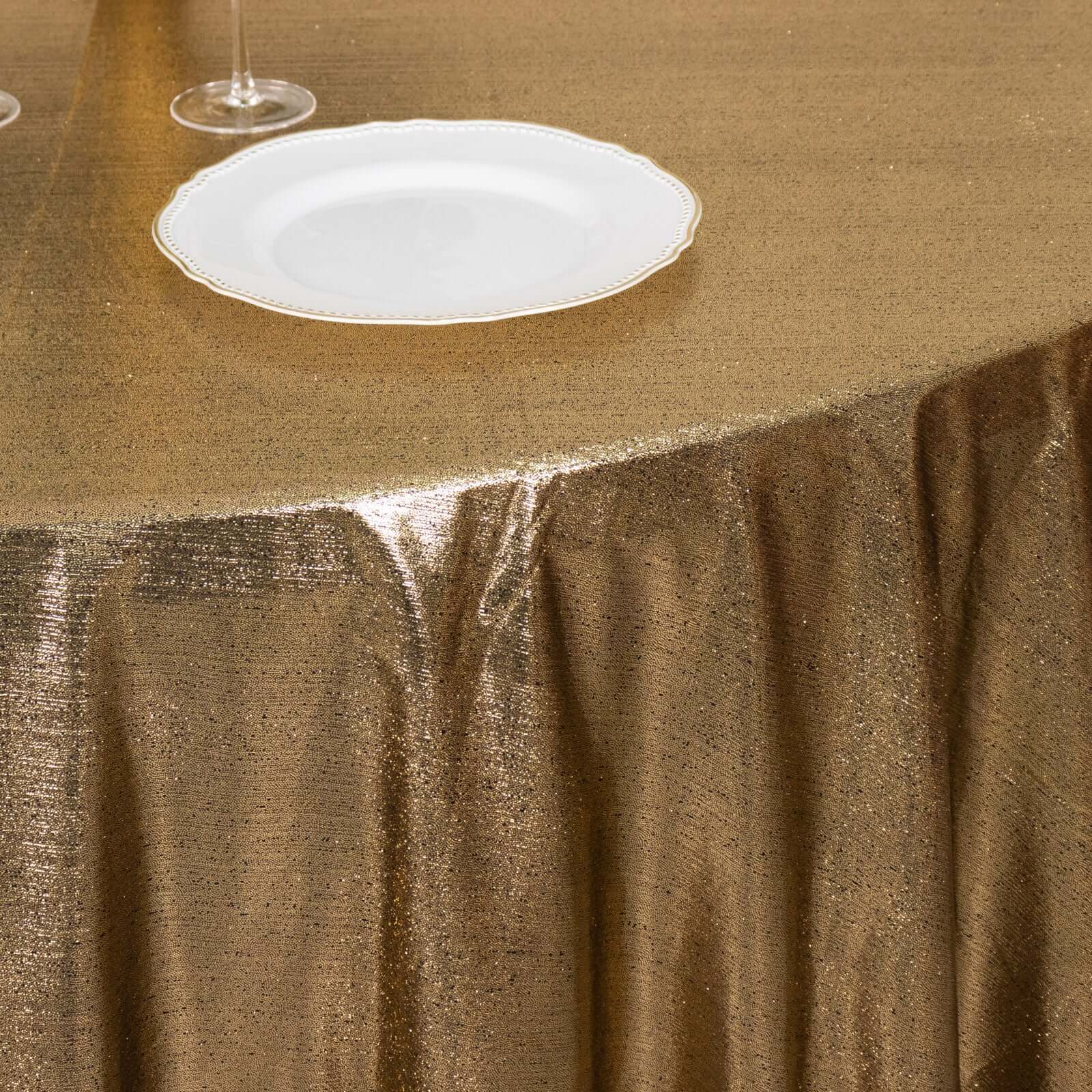 Sequin Dots Polyester Round Tablecloth 120" Antique Gold Shimmer - Wrinkle Free & Sparkling Table Cover - Image 4