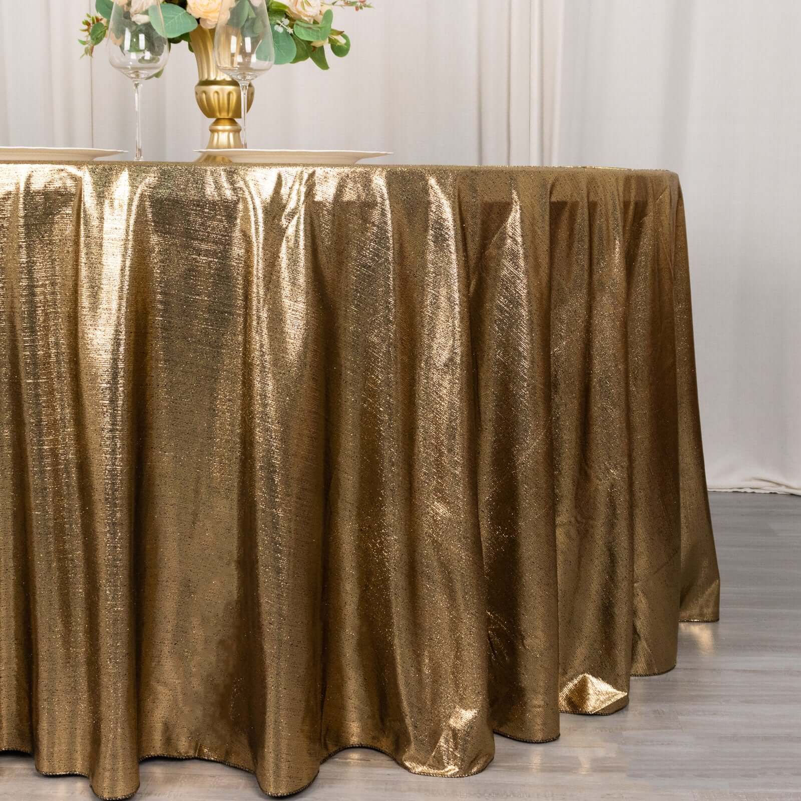 Sequin Dots Polyester Round Tablecloth 120" Antique Gold Shimmer - Wrinkle Free & Sparkling Table Cover - Image 5