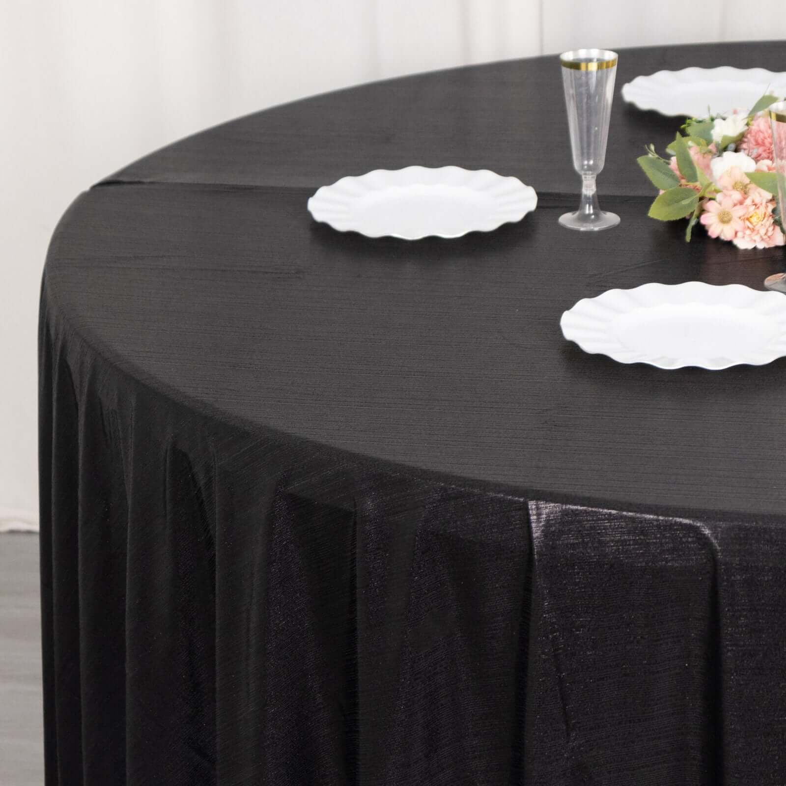 Sequin Dots Polyester Round Tablecloth 120" Black Shimmer - Wrinkle Free & Sparkling Table Cover - Image 2