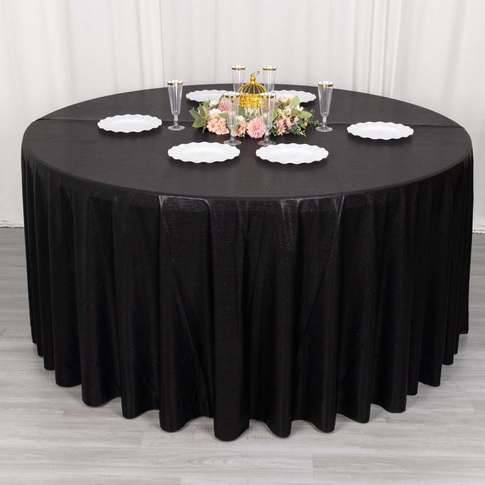 Sequin Dots Polyester Round Tablecloth 120" Black Shimmer - Wrinkle Free & Sparkling Table Cover - Image 3