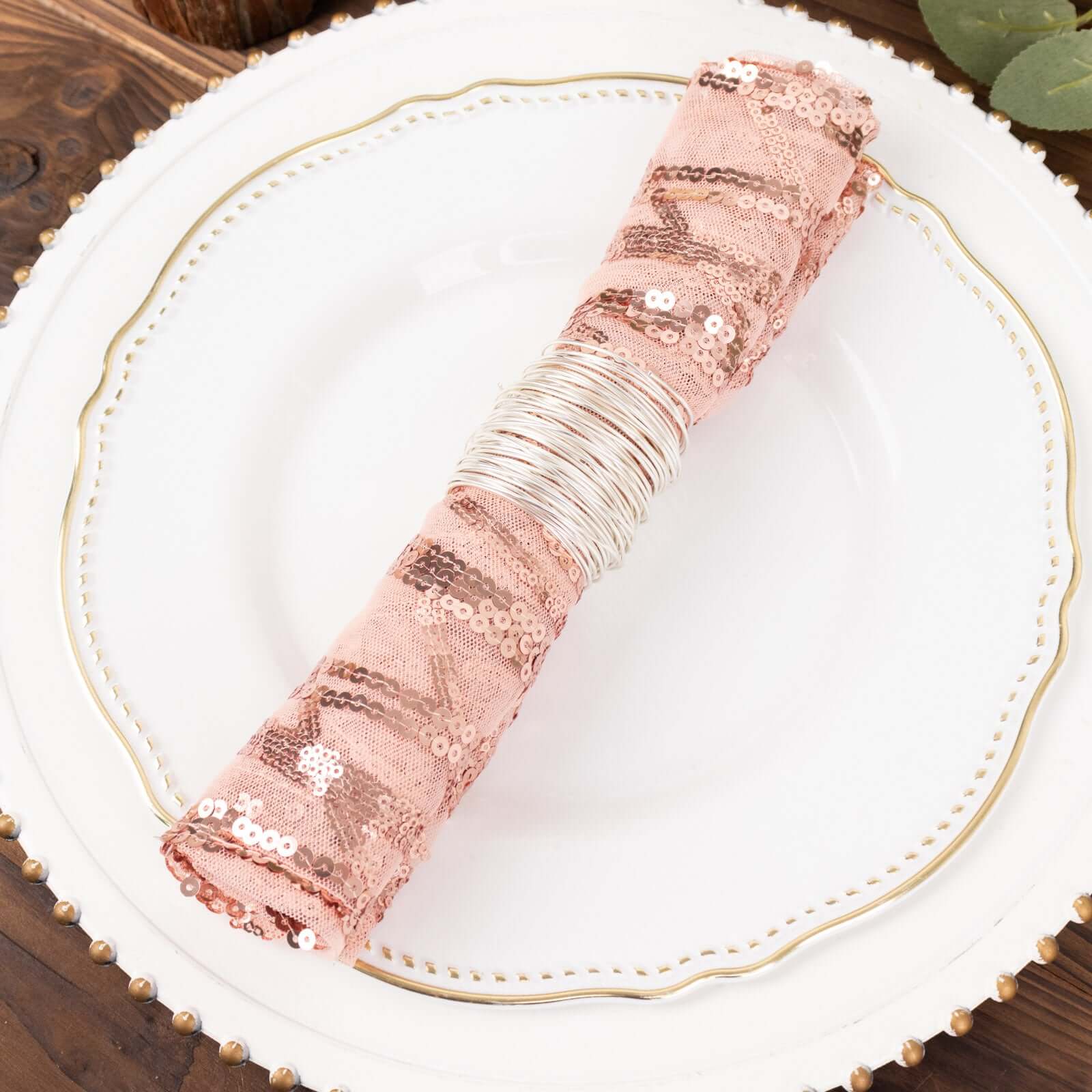 Sequin Mesh Napkin 20"x20" Blush - Wave Embroidered Dinner Napkin - Image 11