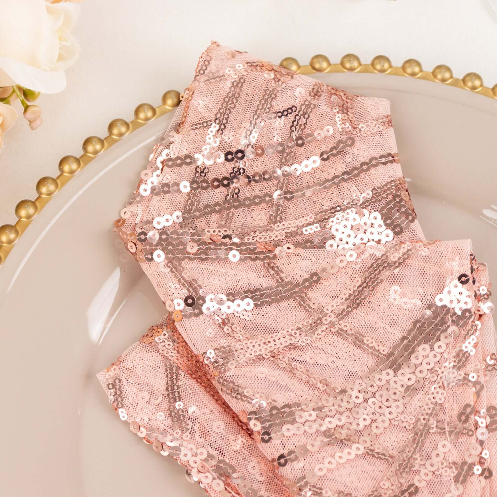 Sequin Mesh Napkin 20"x20" Blush - Wave Embroidered Dinner Napkin - Image 12