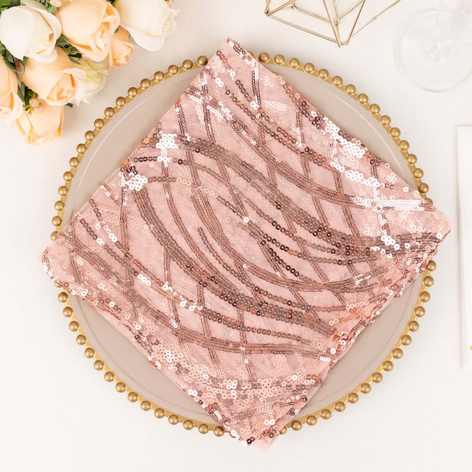Sequin Mesh Napkin 20"x20" Blush - Wave Embroidered Dinner Napkin - Image 2