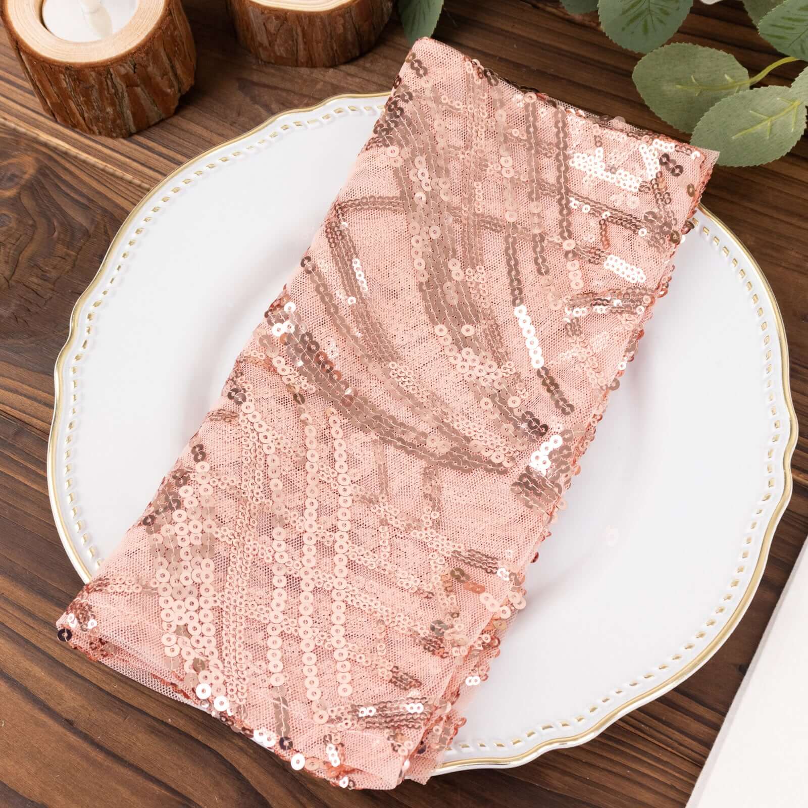 Sequin Mesh Napkin 20"x20" Blush - Wave Embroidered Dinner Napkin - Image 7