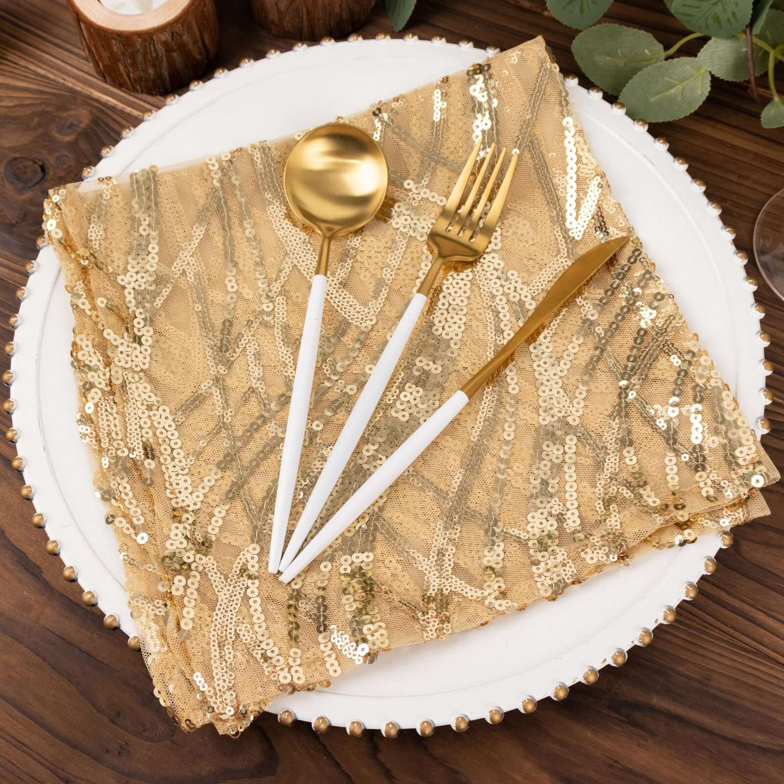 Sequin Mesh Napkin 20"x20" Champagne - Wave Embroidered Dinner Napkin - Image 10
