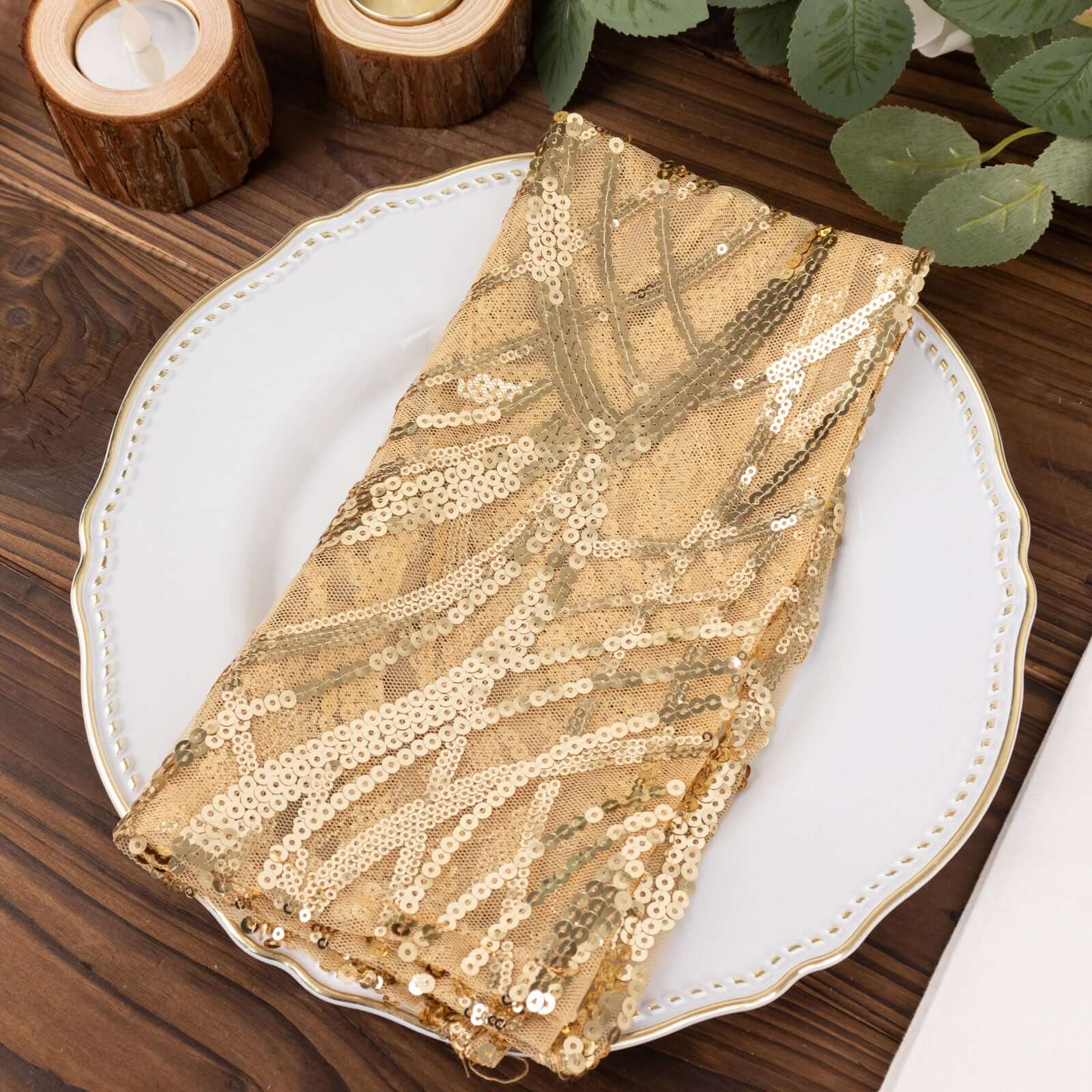 Sequin Mesh Napkin 20"x20" Champagne - Wave Embroidered Dinner Napkin - Image 8