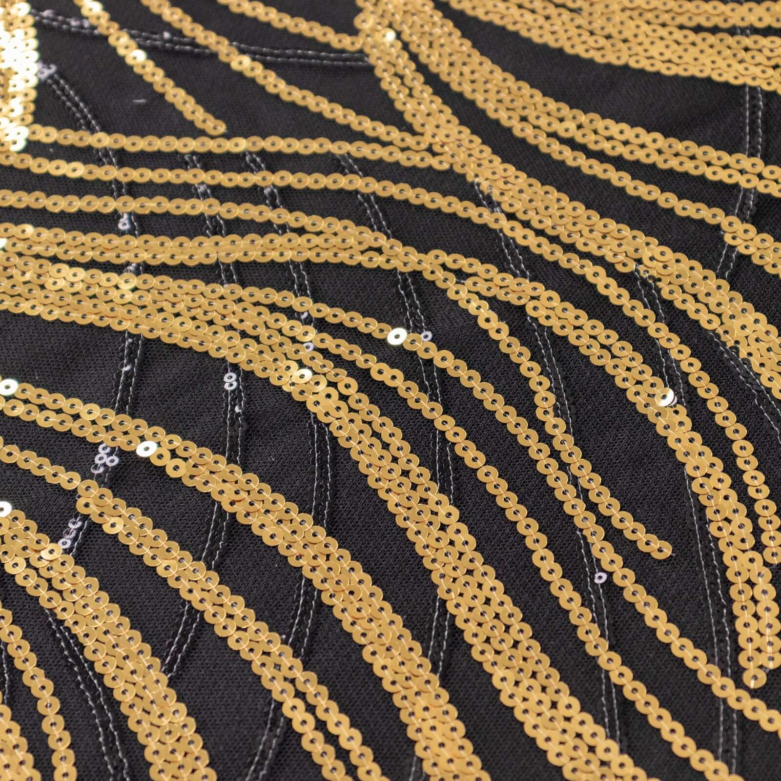 Sequin Mesh Table Overlay 72"x72" Black Gold Wave Embroidered Table Topper - Image 8