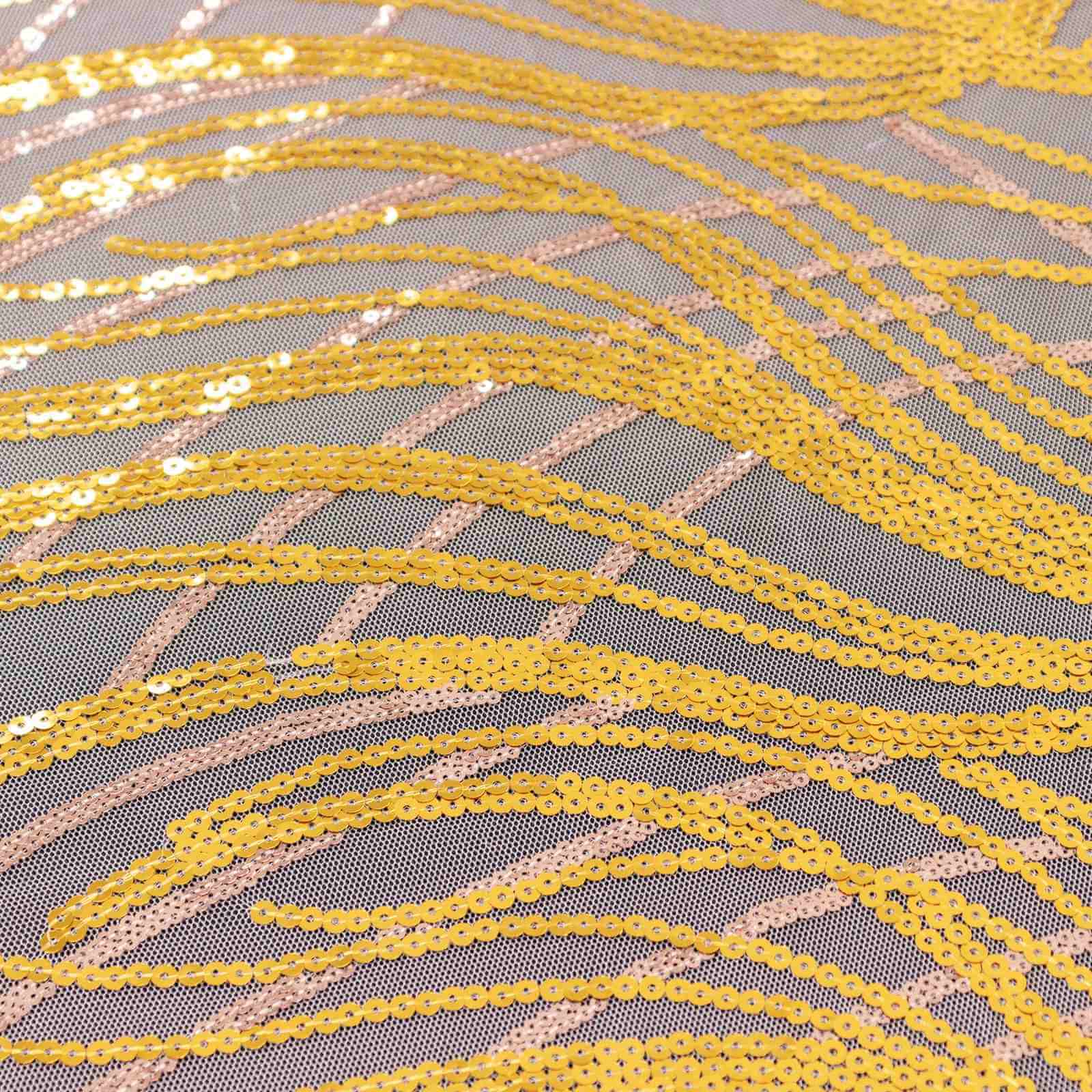 Sequin Mesh Table Overlay 72"x72" Rose Gold Wave Embroidered Table Topper - Image 8