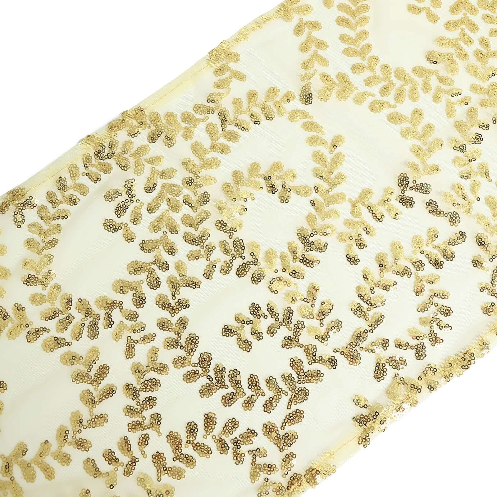 Sequin Mesh Table Runner 12"x108" Gold Leaf Vine Embroidered Design Perfect for Luxe Occasions - Image 3