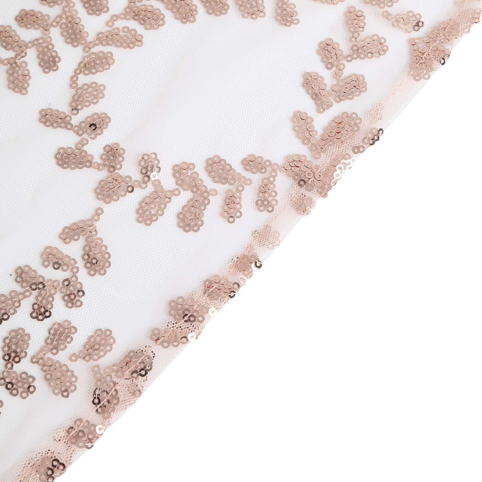 Sequin Mesh Table Runner 12"x108" Rose Gold Leaf Vine Embroidered Design - Image 9