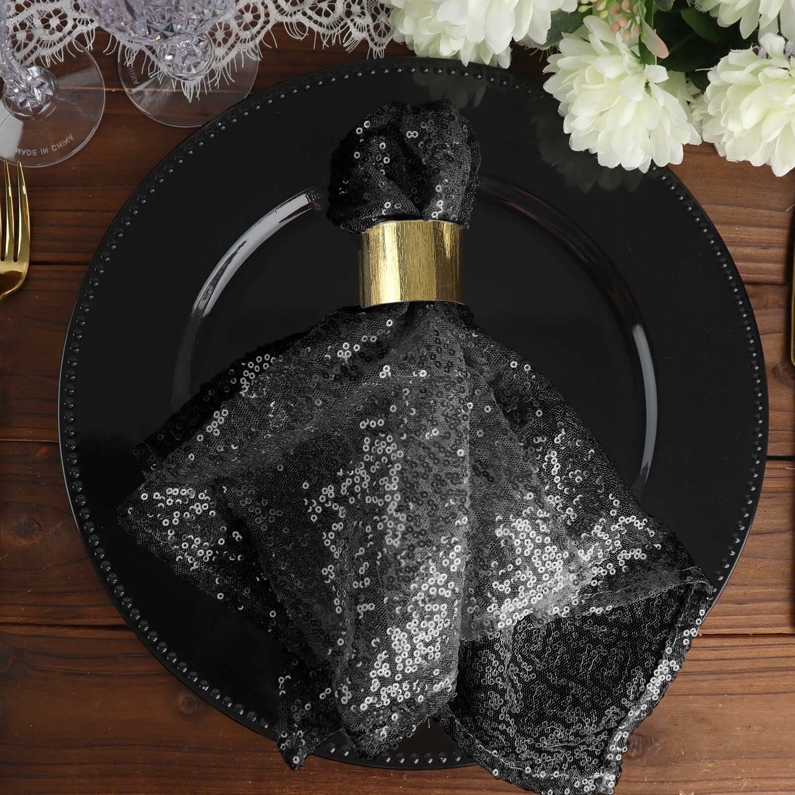 Sequin Napkin 20"x20" Black - Sparkling Reusable Cloth Napkin - Image 5