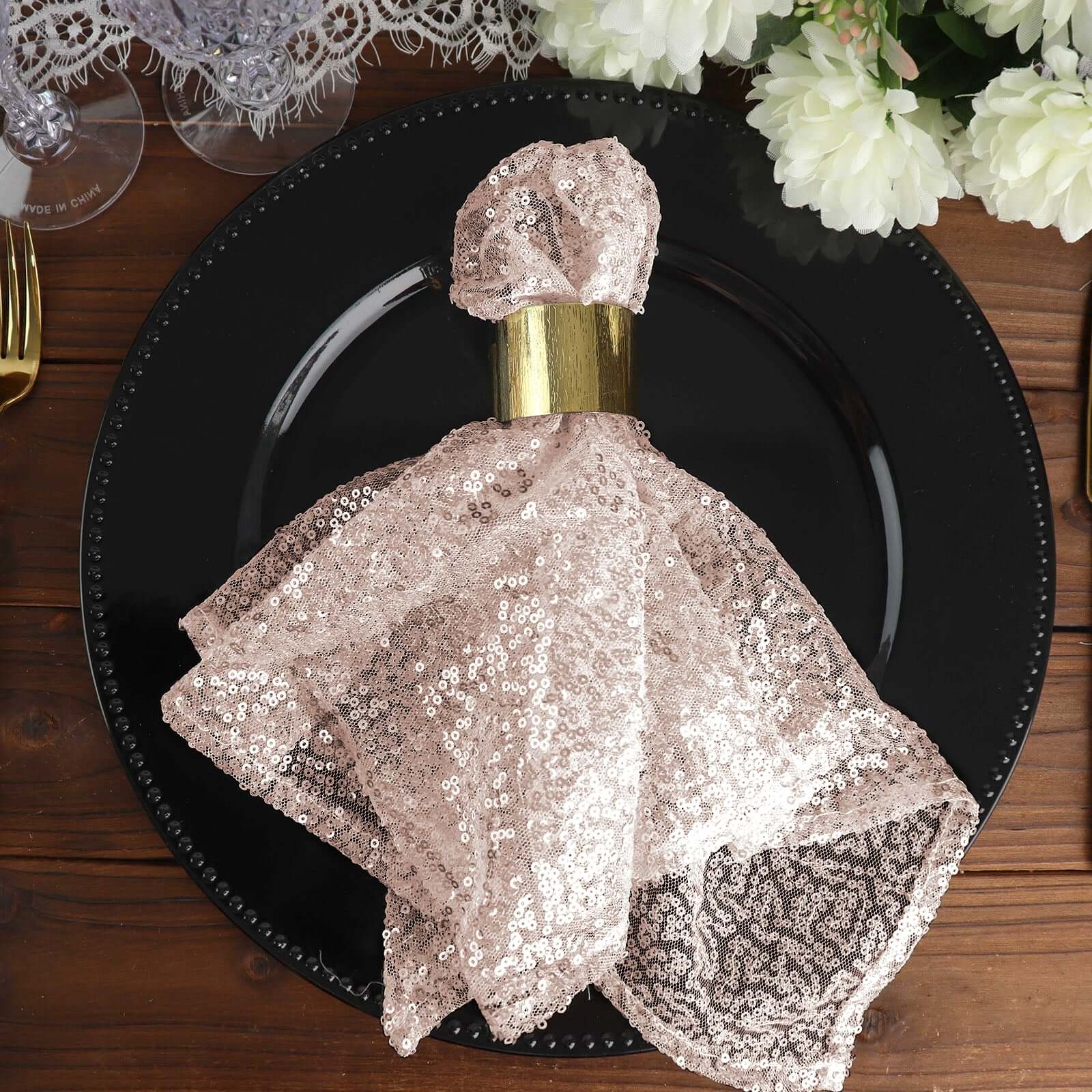 Sequin Napkin 20"x20" Blush - Sparkling Reusable Cloth Napkin - Image 4
