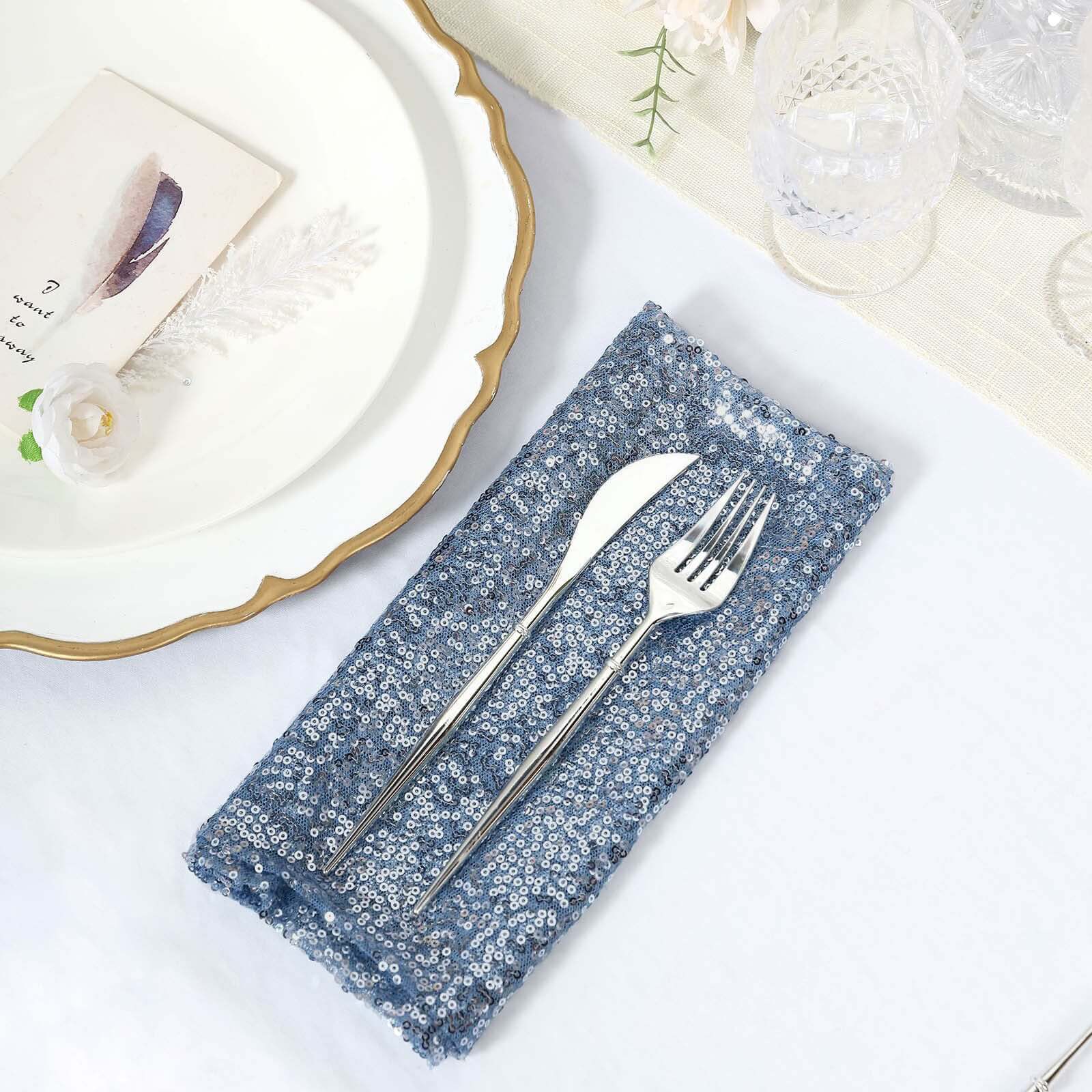 Sequin Napkin 20"x20" Dusty Blue - Sparkling Reusable Cloth Napkin - Image 5