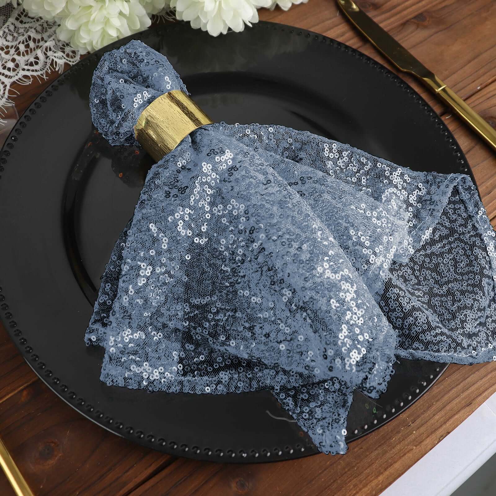 Sequin Napkin 20"x20" Dusty Blue - Sparkling Reusable Cloth Napkin - Image 8