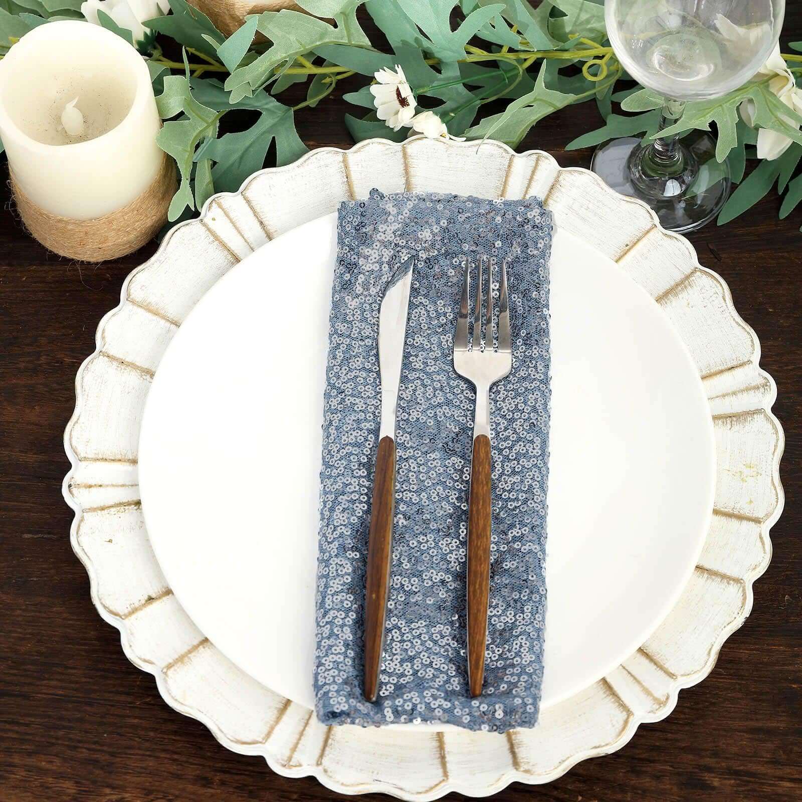 Sequin Napkin 20"x20" Dusty Blue - Sparkling Reusable Cloth Napkin - Image 9