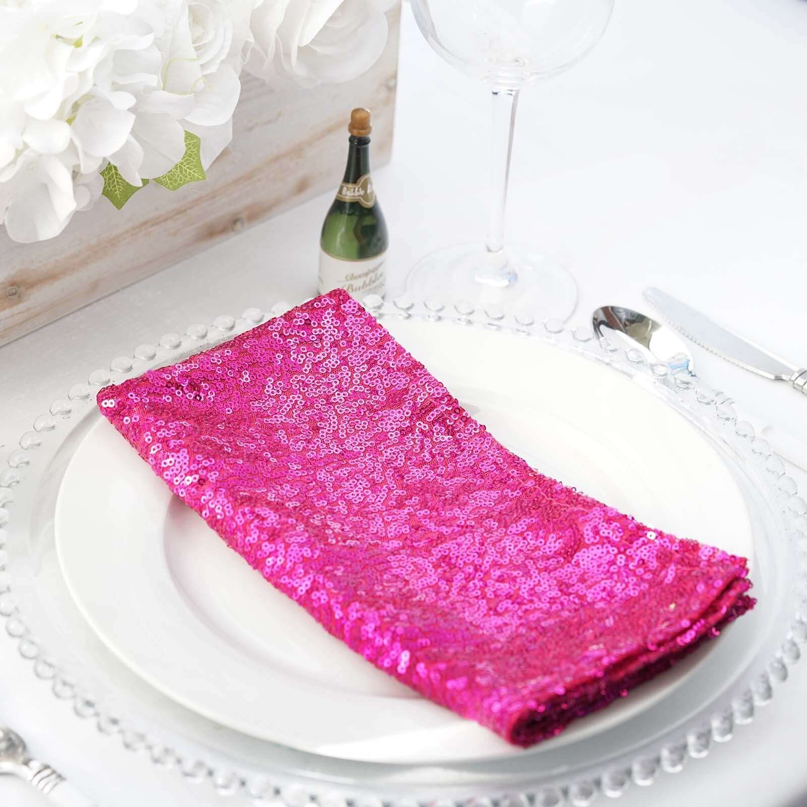 Sequin Napkin 20"x20" Fuchsia - Sparkling Reusable Cloth Napkin - Image 2