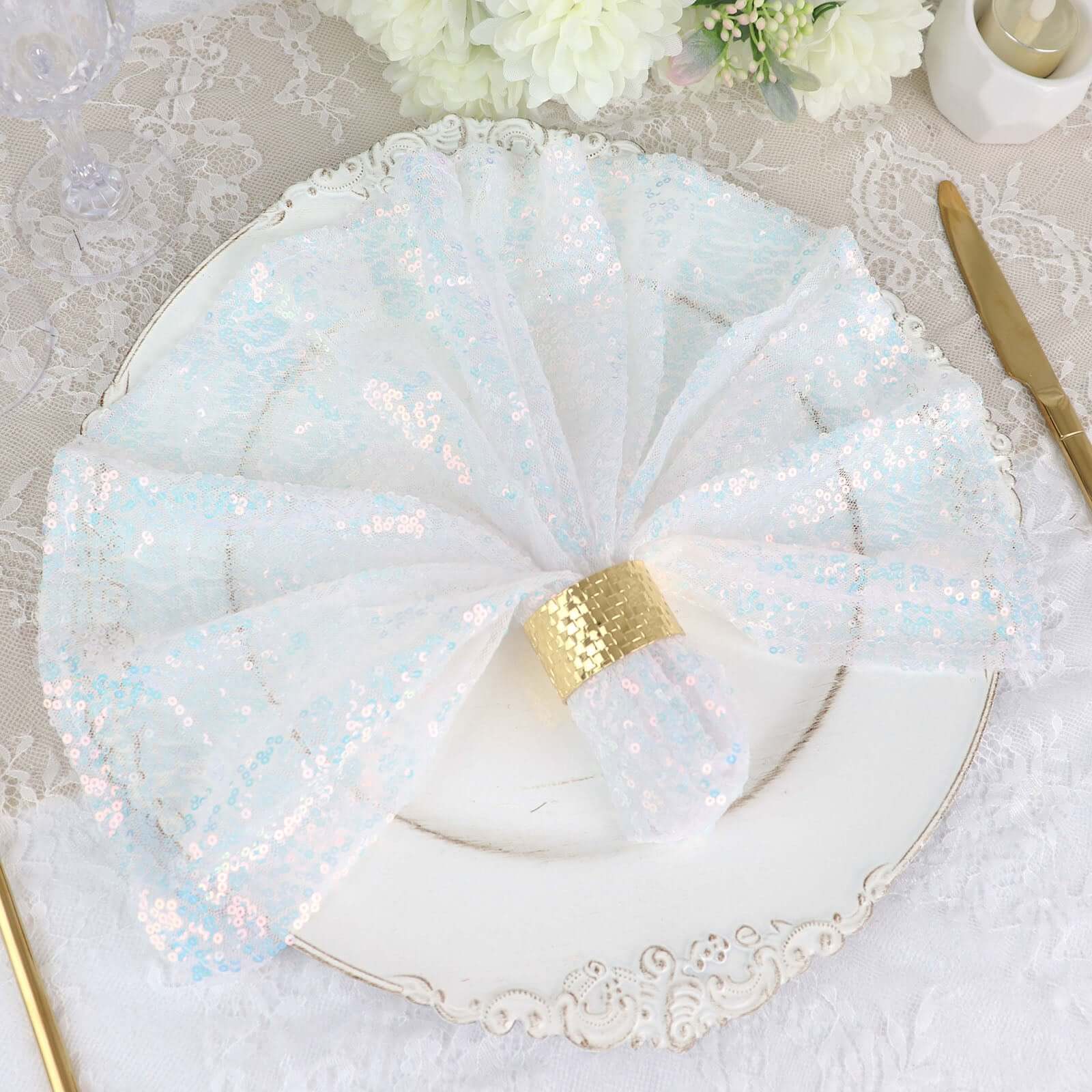 Sequin Napkin 20"x20" Iridescent Blue - Sparkling Reusable Cloth Napkin