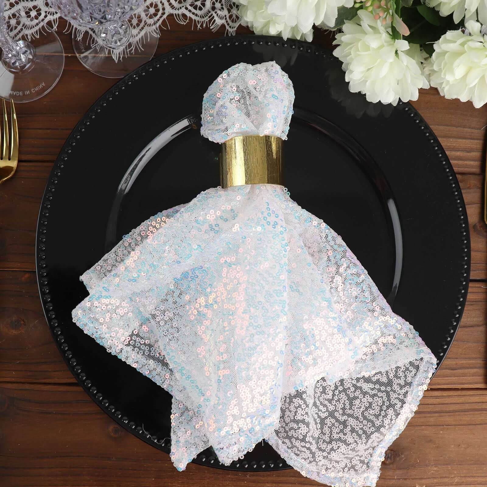 Sequin Napkin 20"x20" Iridescent Blue - Sparkling Reusable Cloth Napkin - Image 5
