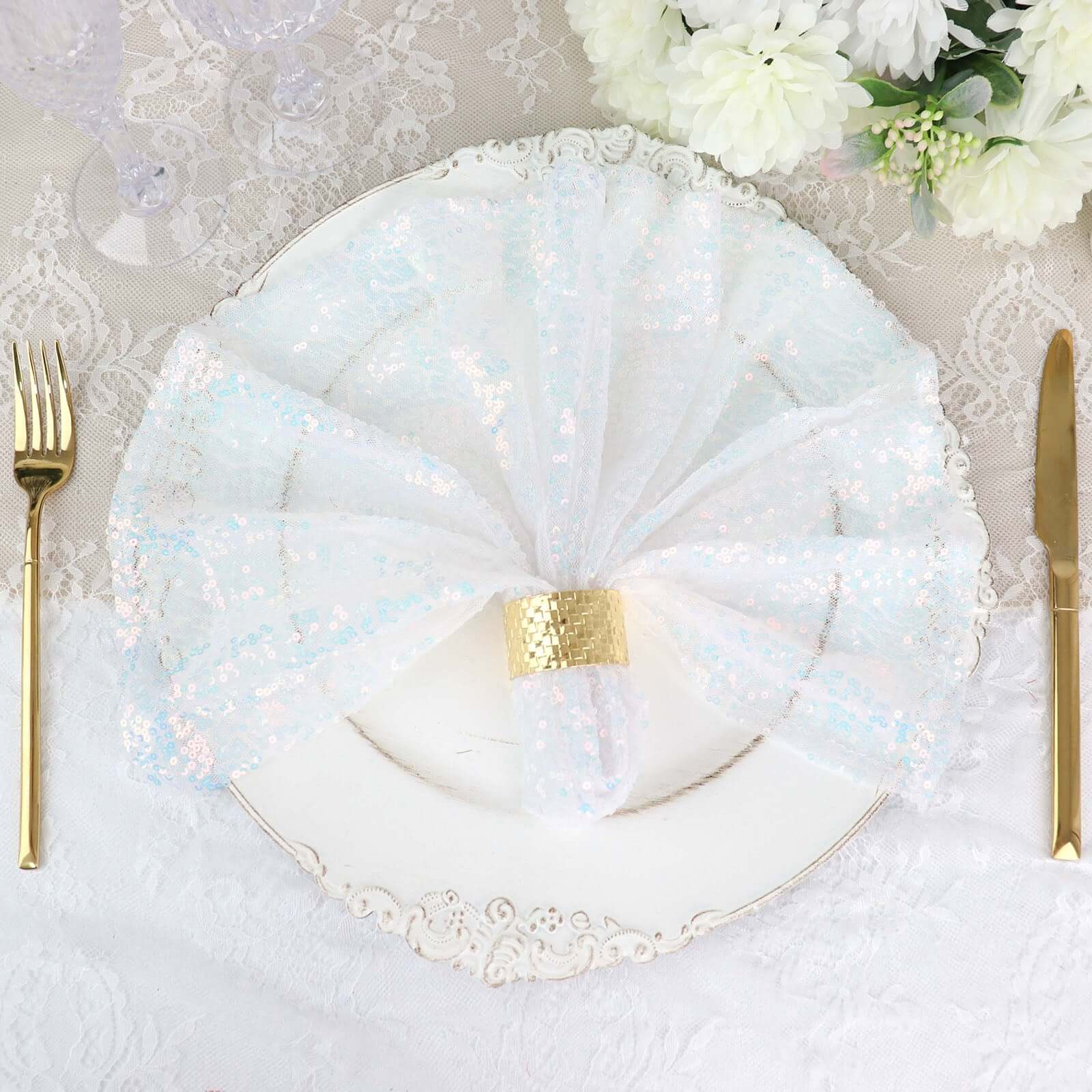 Sequin Napkin 20"x20" Iridescent Blue - Sparkling Reusable Cloth Napkin - Image 8
