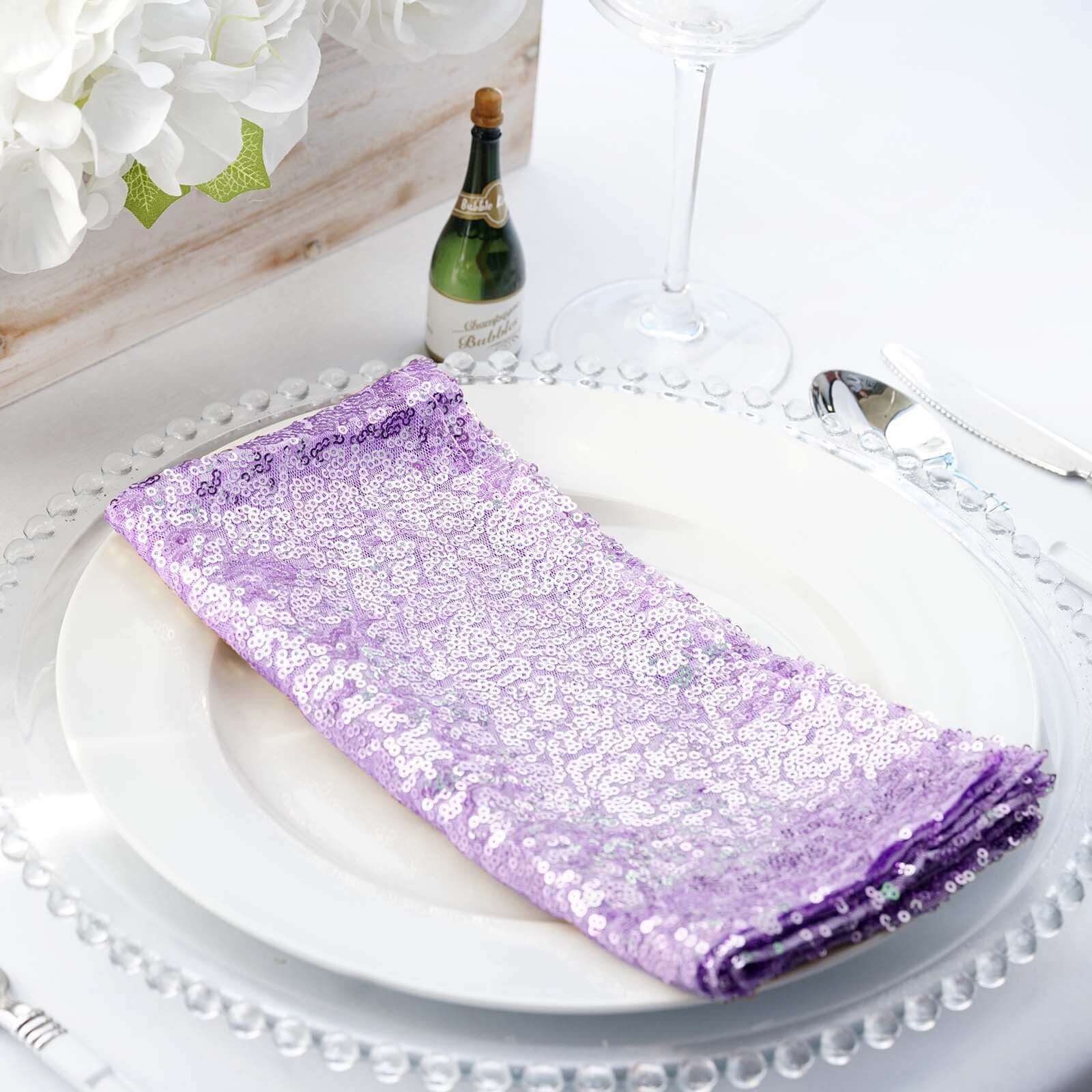 Sequin Napkin 20"x20" Lavender Lilac - Sparkling Reusable Cloth Napkin