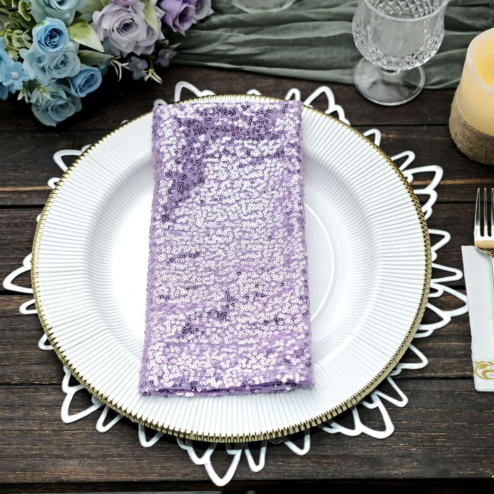 Sequin Napkin 20"x20" Lavender Lilac - Sparkling Reusable Cloth Napkin - Image 12