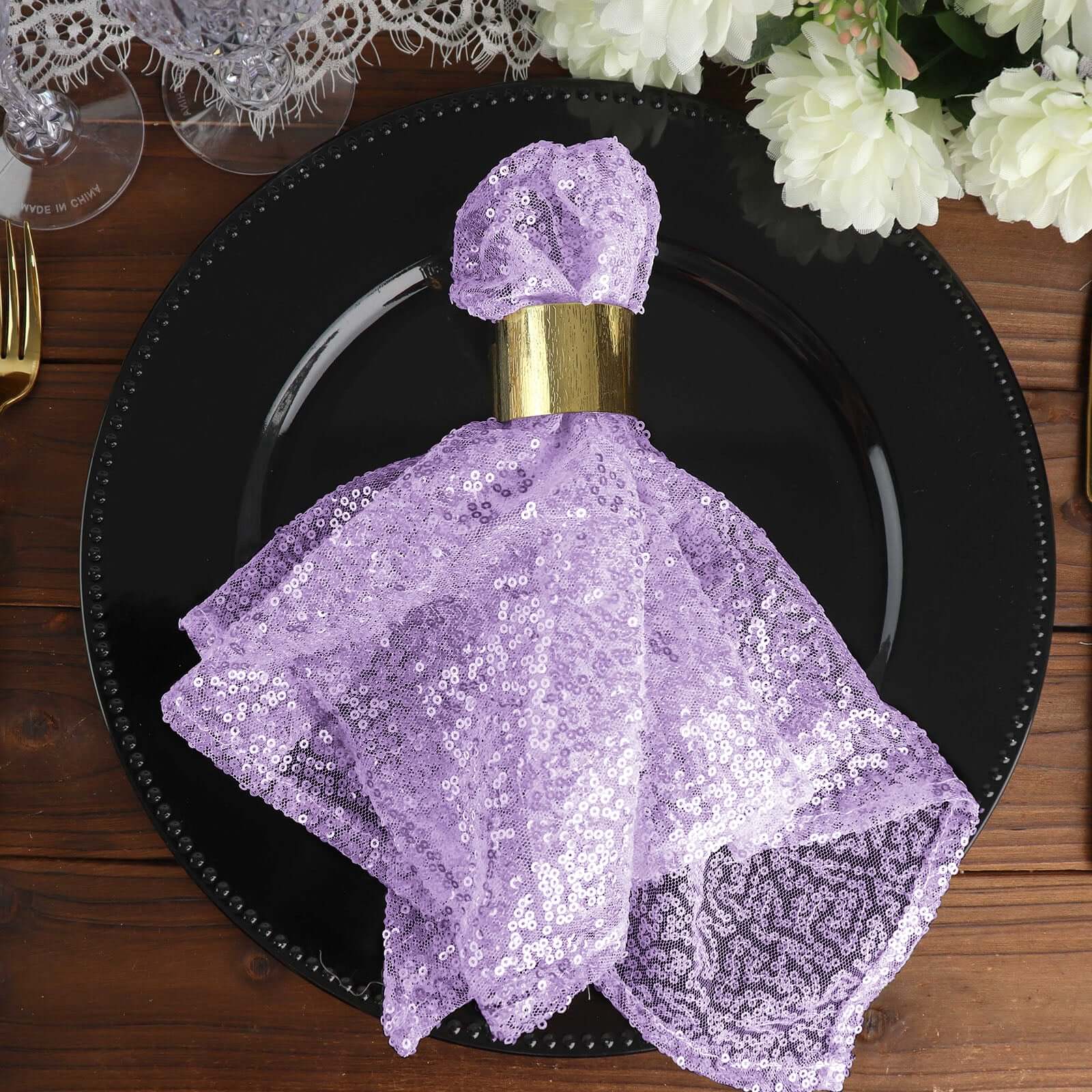 Sequin Napkin 20"x20" Lavender Lilac - Sparkling Reusable Cloth Napkin - Image 6