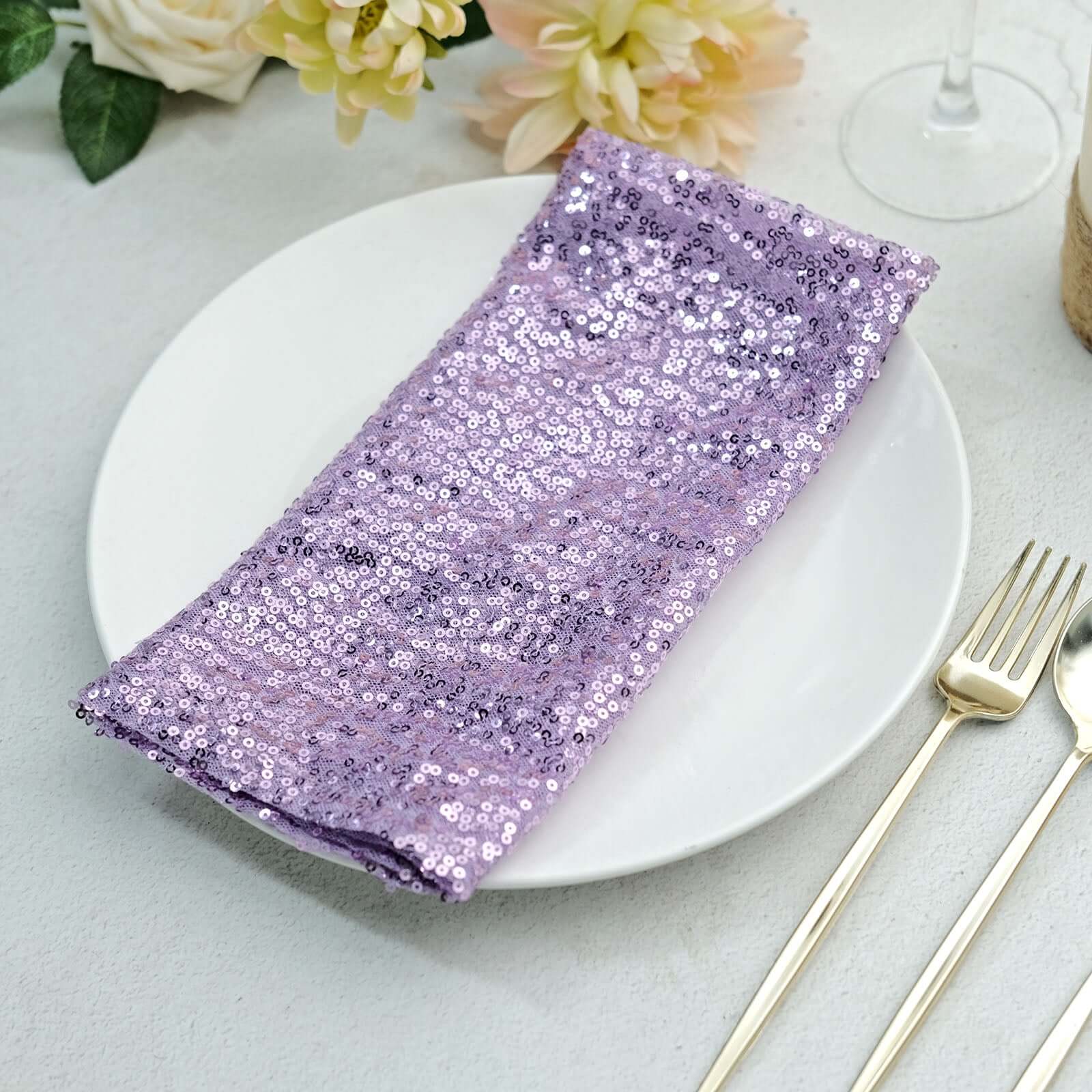 Sequin Napkin 20"x20" Lavender Lilac - Sparkling Reusable Cloth Napkin - Image 7