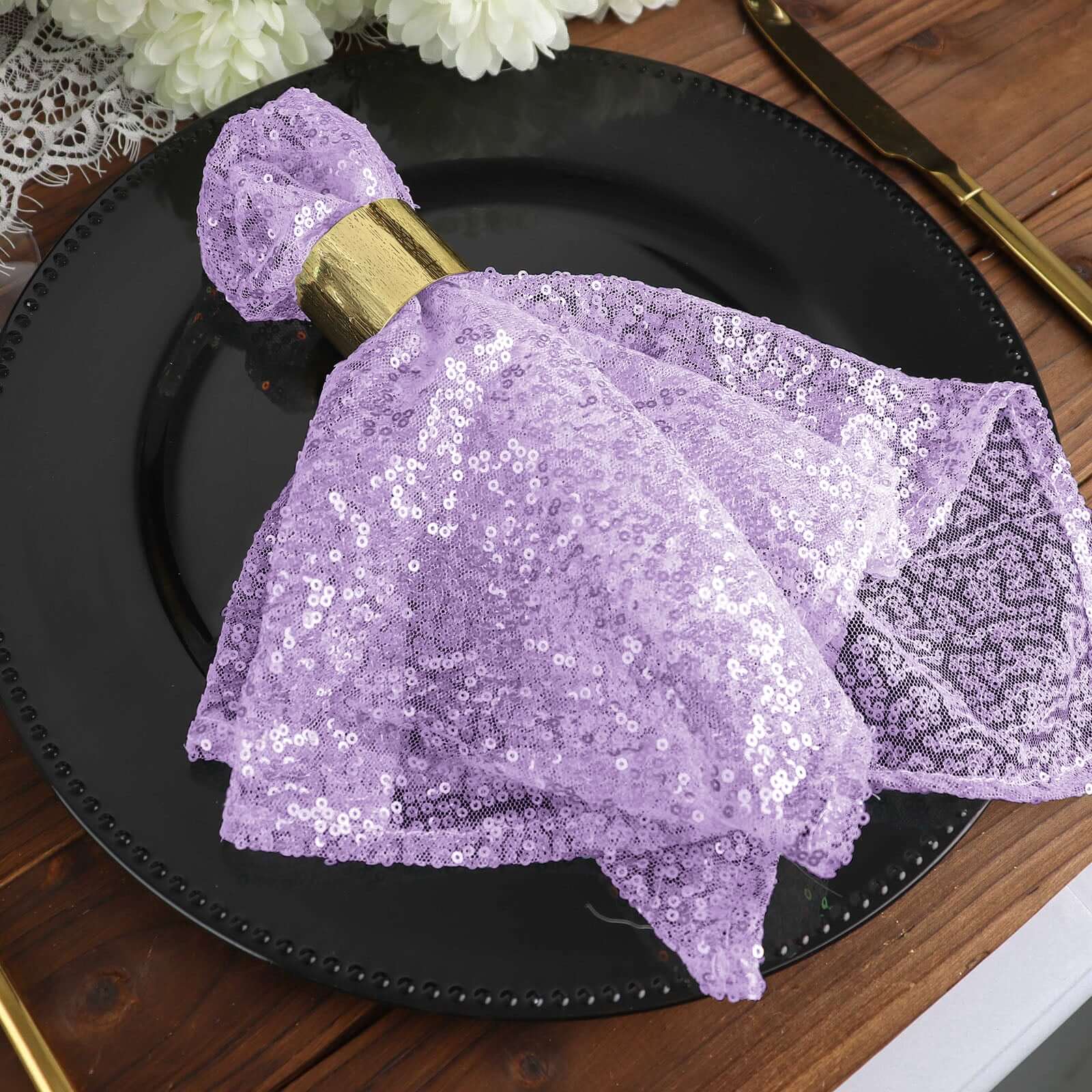 Sequin Napkin 20"x20" Lavender Lilac - Sparkling Reusable Cloth Napkin - Image 8