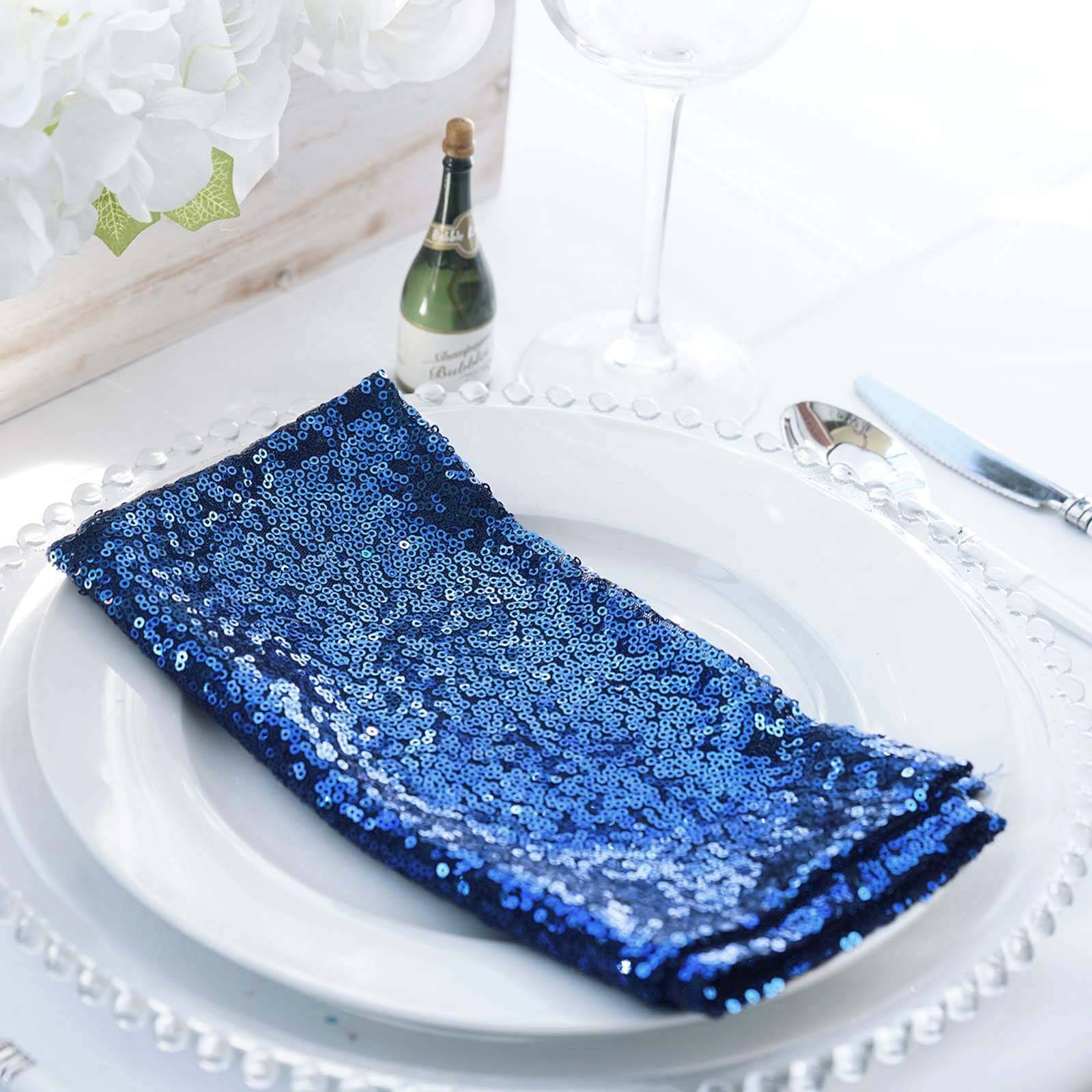Sequin Napkin 20"x20" Navy - Sparkling Reusable Cloth Napkin - Image 2