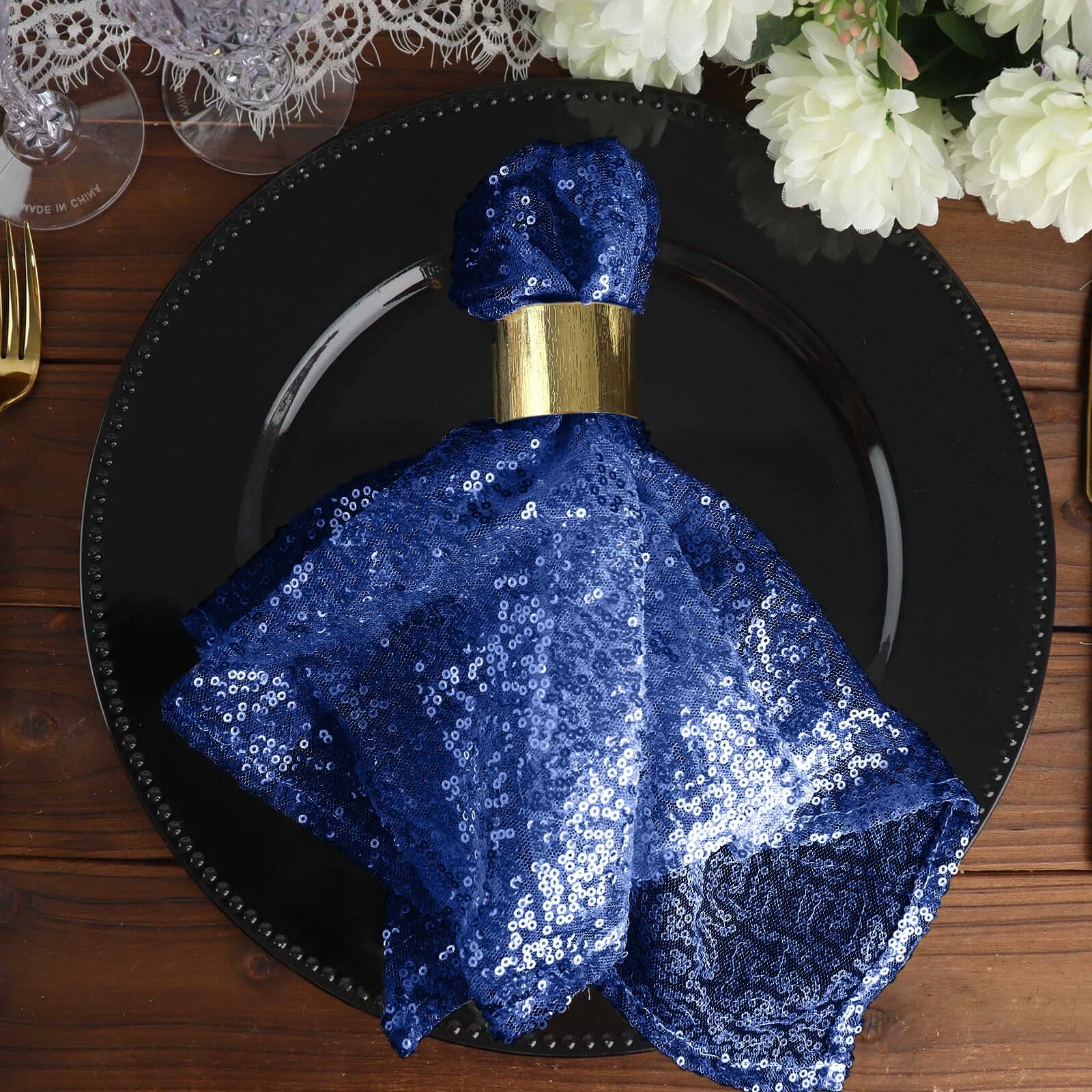 Sequin Napkin 20"x20" Navy - Sparkling Reusable Cloth Napkin - Image 5