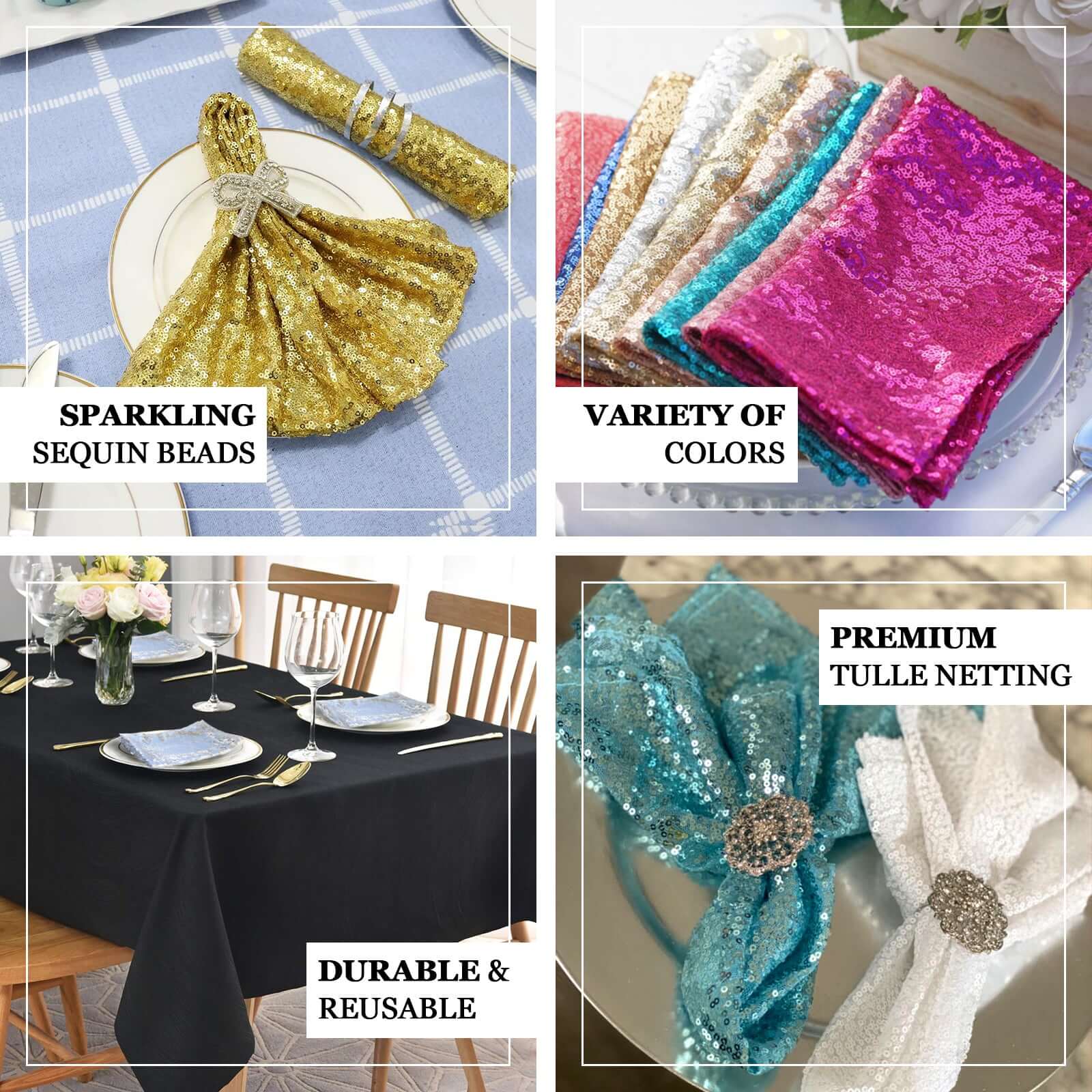 Sequin Napkin 20"x20" Red - Sparkling Reusable Cloth Napkin - Image 3