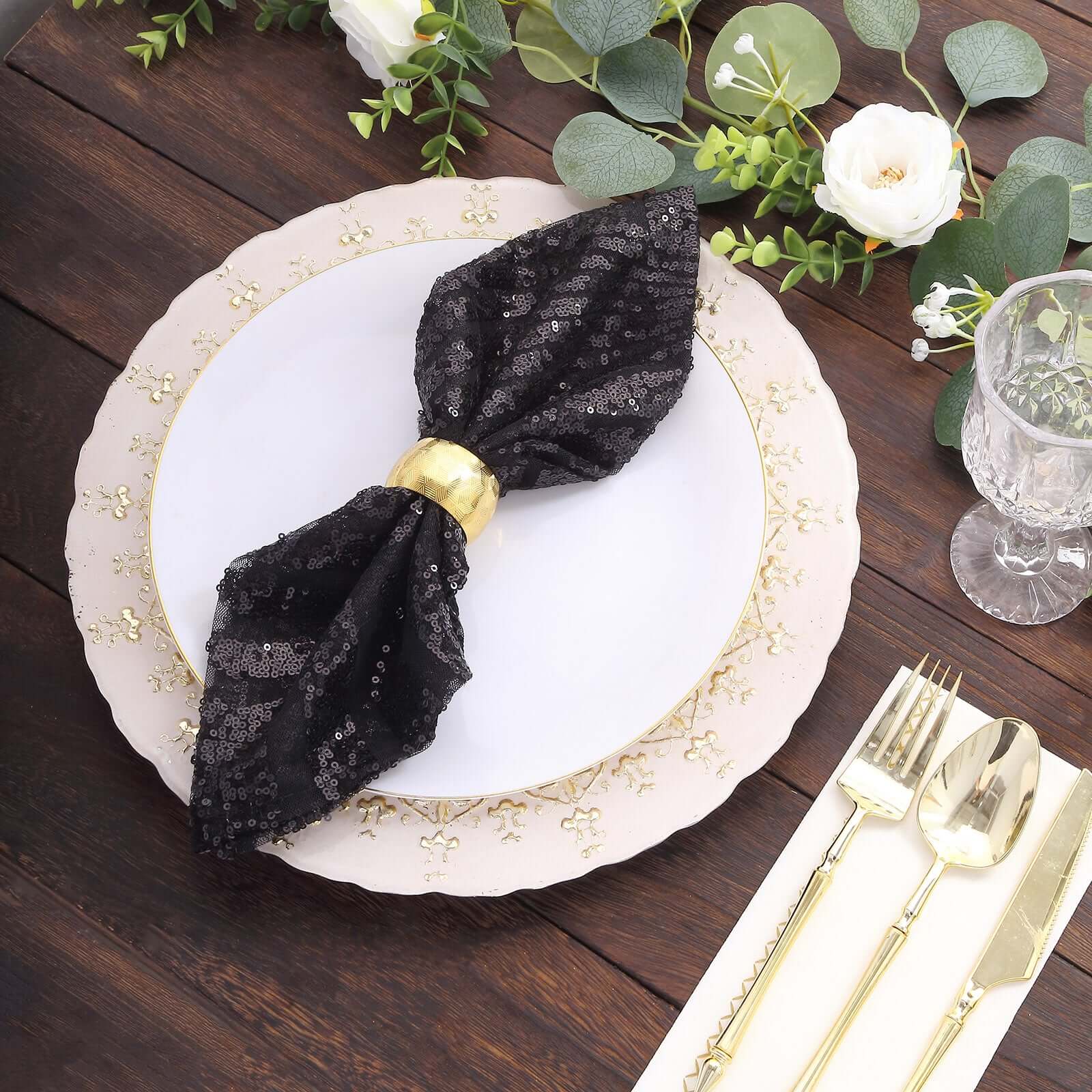 Sequin Napkins 20"x20" Black - Diamond Pattern Reusable Dinner Napkins - Image 2