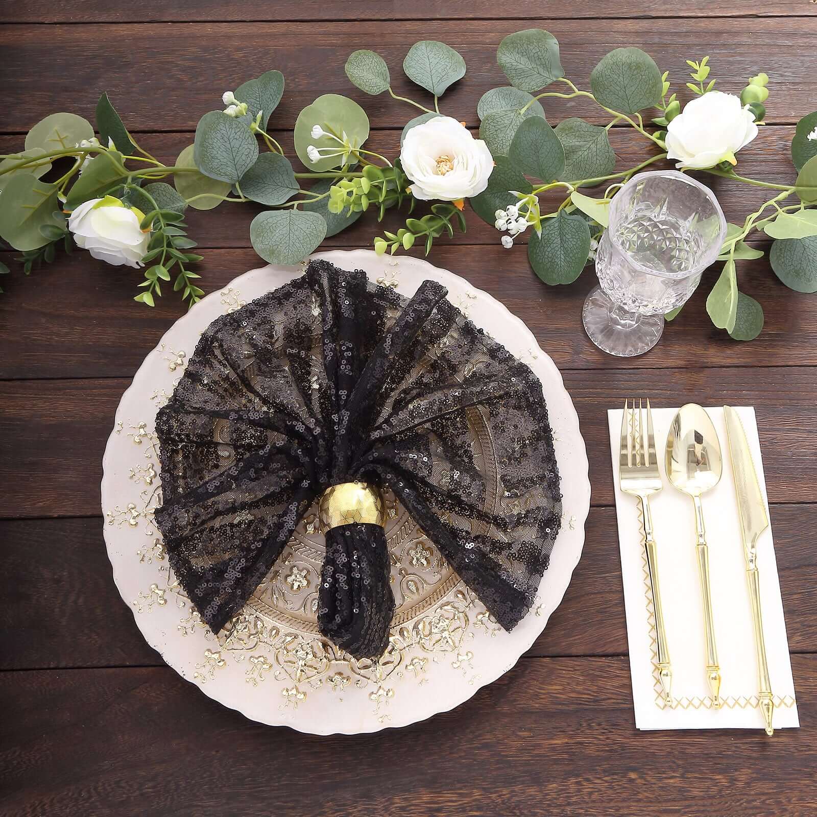 Sequin Napkins 20"x20" Black - Diamond Pattern Reusable Dinner Napkins - Image 5