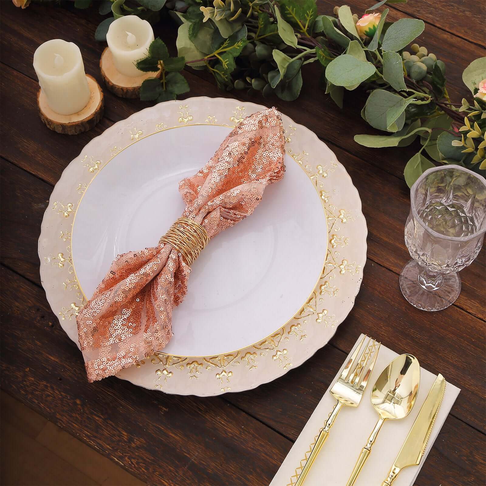 Sequin Napkins 20"x20" Blush - Diamond Pattern Reusable Dinner Napkins - Image 5