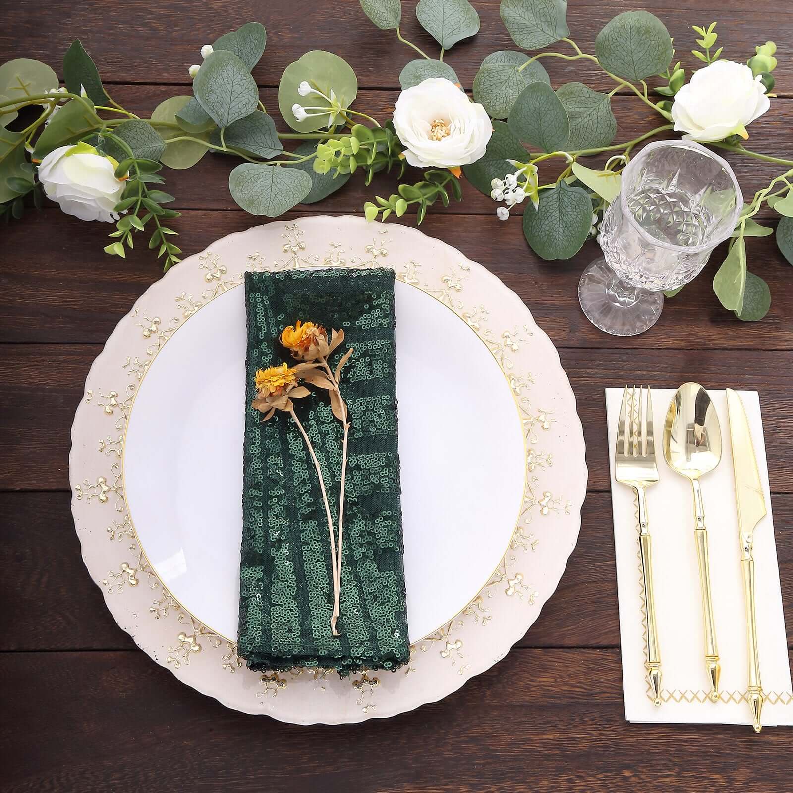 Sequin Napkins 20"x20" Hunter Emerald Green - Diamond Pattern Reusable Dinner Napkins - Image 6