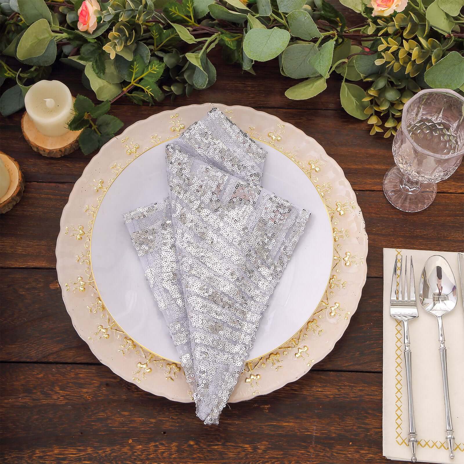 Sequin Napkins 20"x20" Silver - Diamond Pattern Reusable Dinner Napkins - Image 8